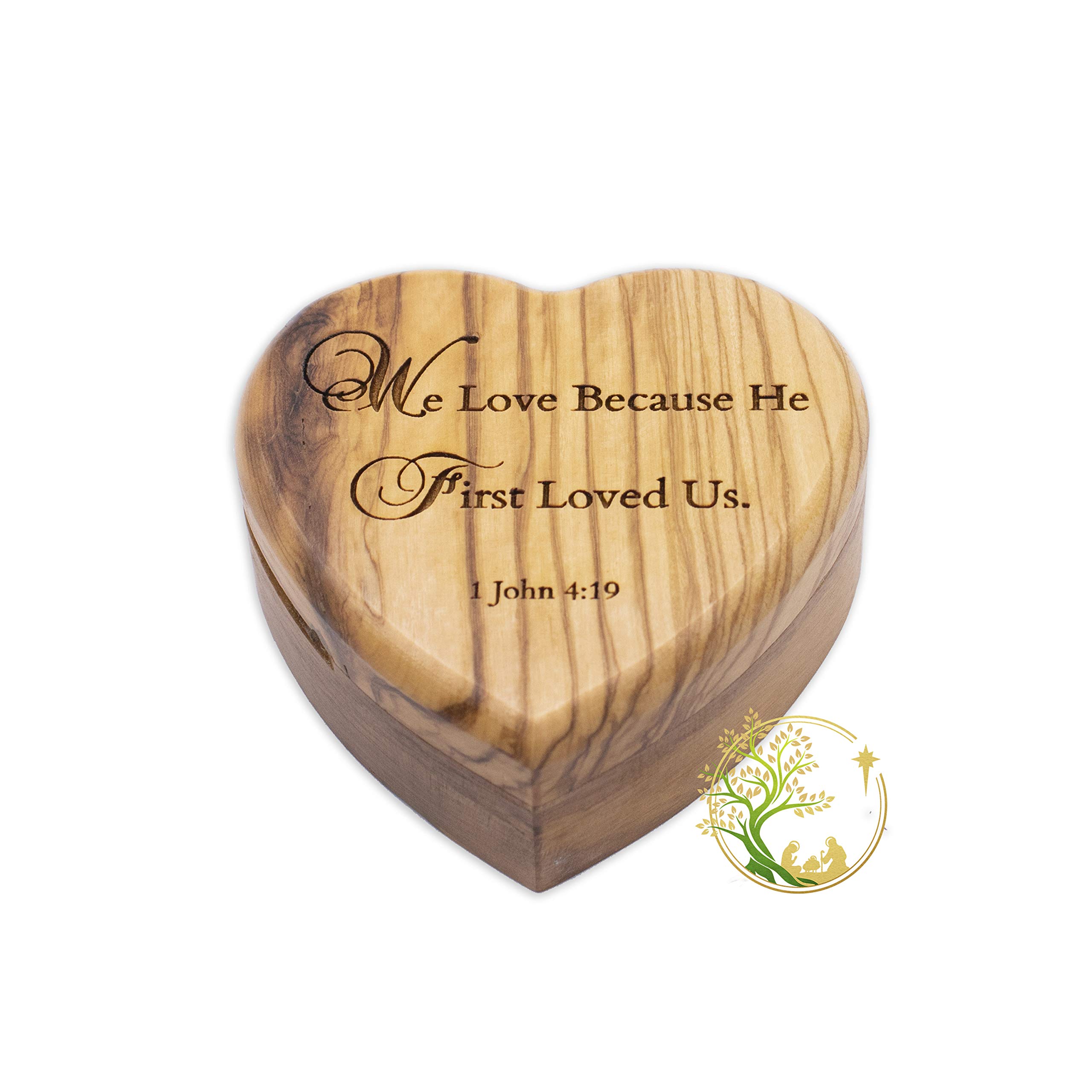 Heart-Shaped Wedding Ring Box - Olive Wood Keepsake for Ceremonies & Baptism