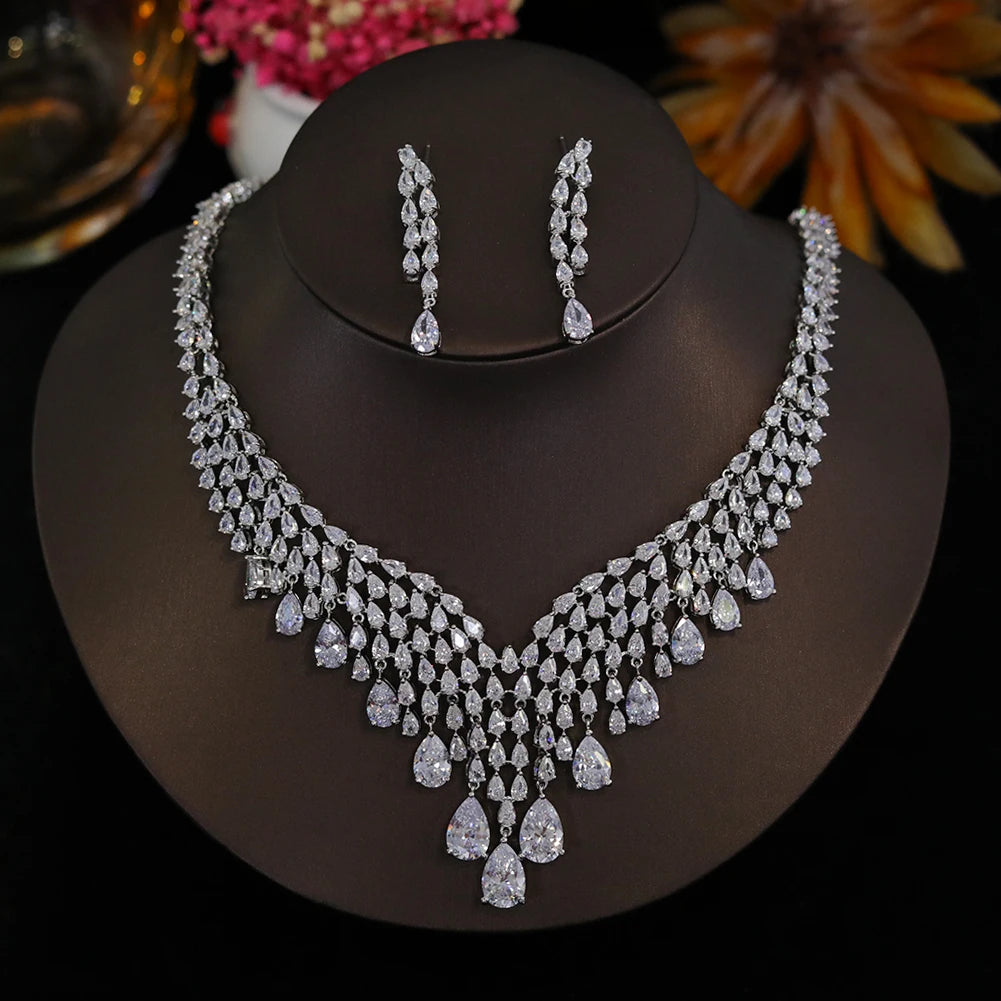 AAA Cubic Zirconia Bridal Necklace Set - 2 Piece Wedding Jewelry for Bride, Bridesmaid & Engagement - Perfect for Weddings, Anniversaries & Special Occasions