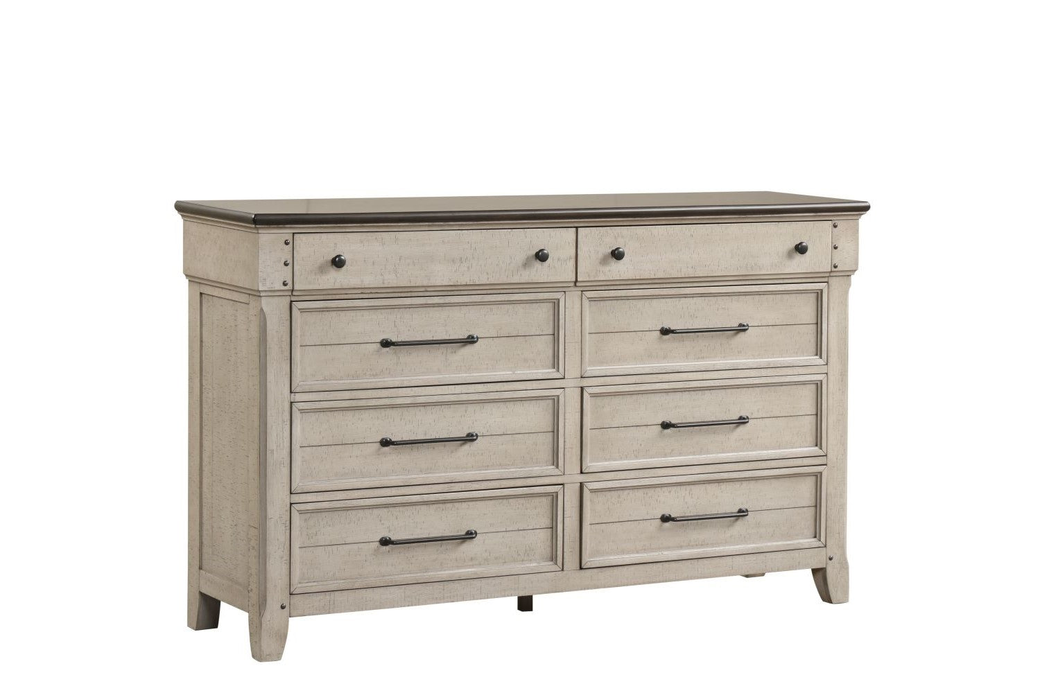 Bungalow 8-Drawer Dresser - Solid Wood Chest of Drawers for Bedroom, Light Grey & Brown Finish | Perfect for Bedroom Storage, Guest Room Furniture & Closet Organization