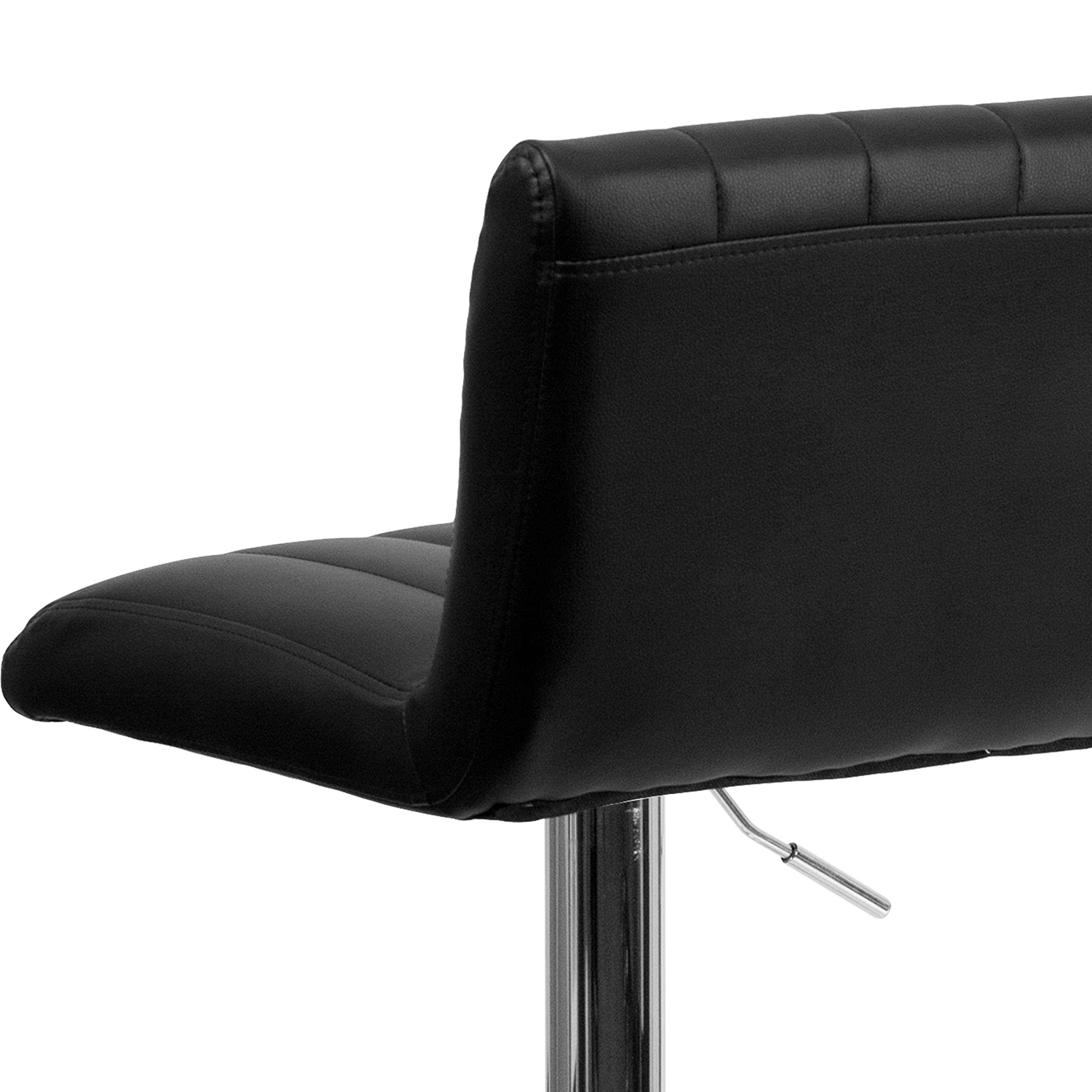 EMMA & OLIVER Black Vinyl Adjustable Height Bar Stool with Vertical Stitch Back - Modern Kitchen Island & Counter Height Stools for Dining, Bar, or Home Decor
