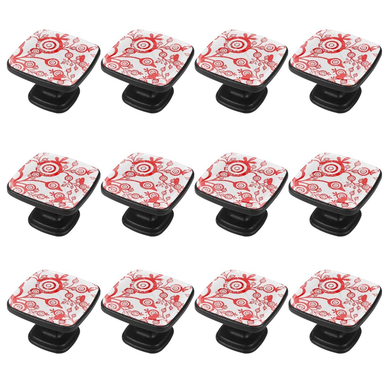 12Pcs Cabinet Handles and Knobs - Abstract Red Flower Design for Dresser Drawers, Kitchen Cabinets & Furniture Hardware | Easy Installation & Durable Home Decor Upgrade