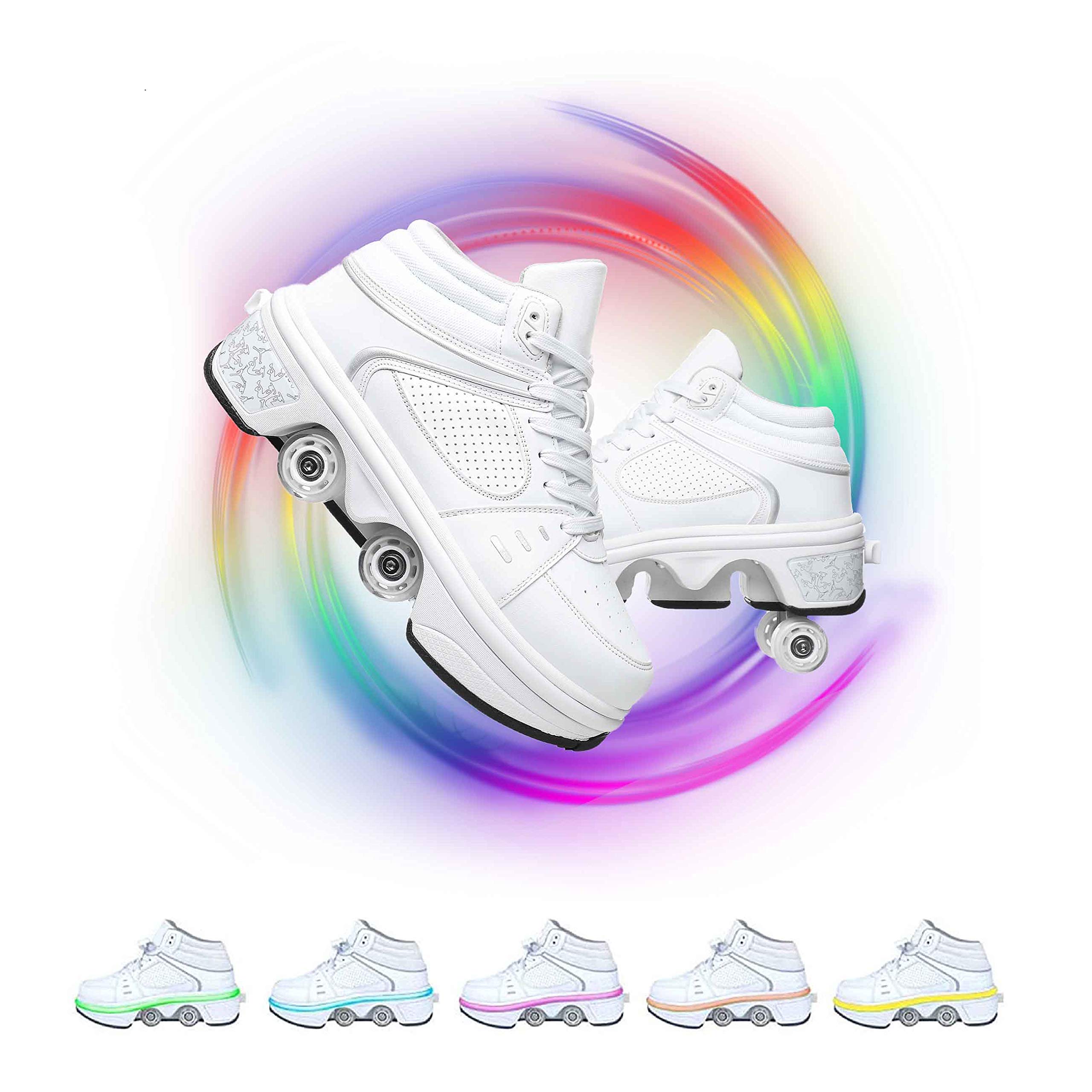 Women's Roller Skates - 2 in 1 Double Line Outdoor Skates for Girls & Boys, Parkour Wheels Shoes for Adults - Perfect for Recreation, Fitness & Street Skating