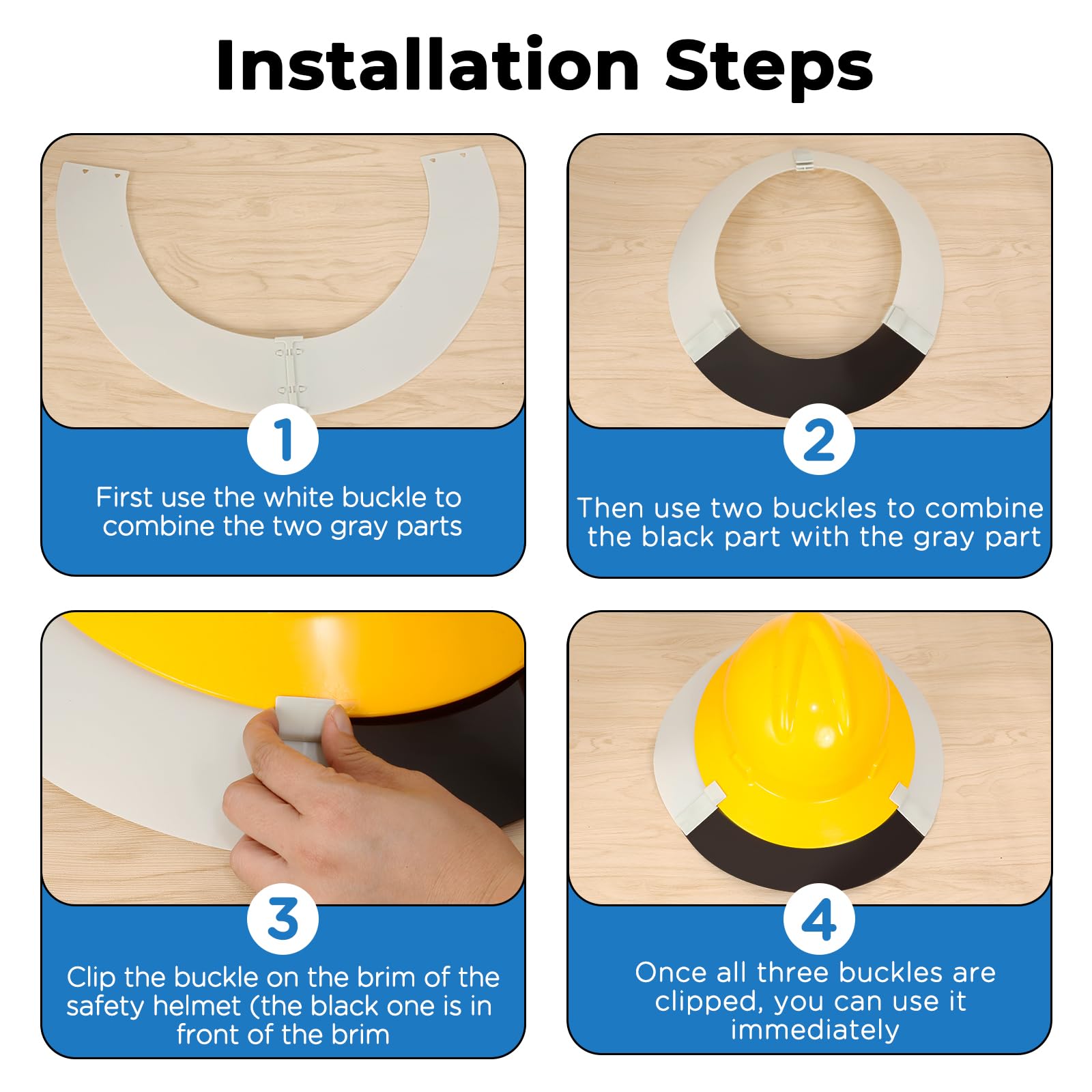 3 Sets Hard Hat Sun Shade - Full Brim Attachment for Standard Hard Hats | Reusable Sun Protection Visor & Brim Extender | Medium Size (L04231004) | Ideal for Construction, Landscaping & Outdoor Work