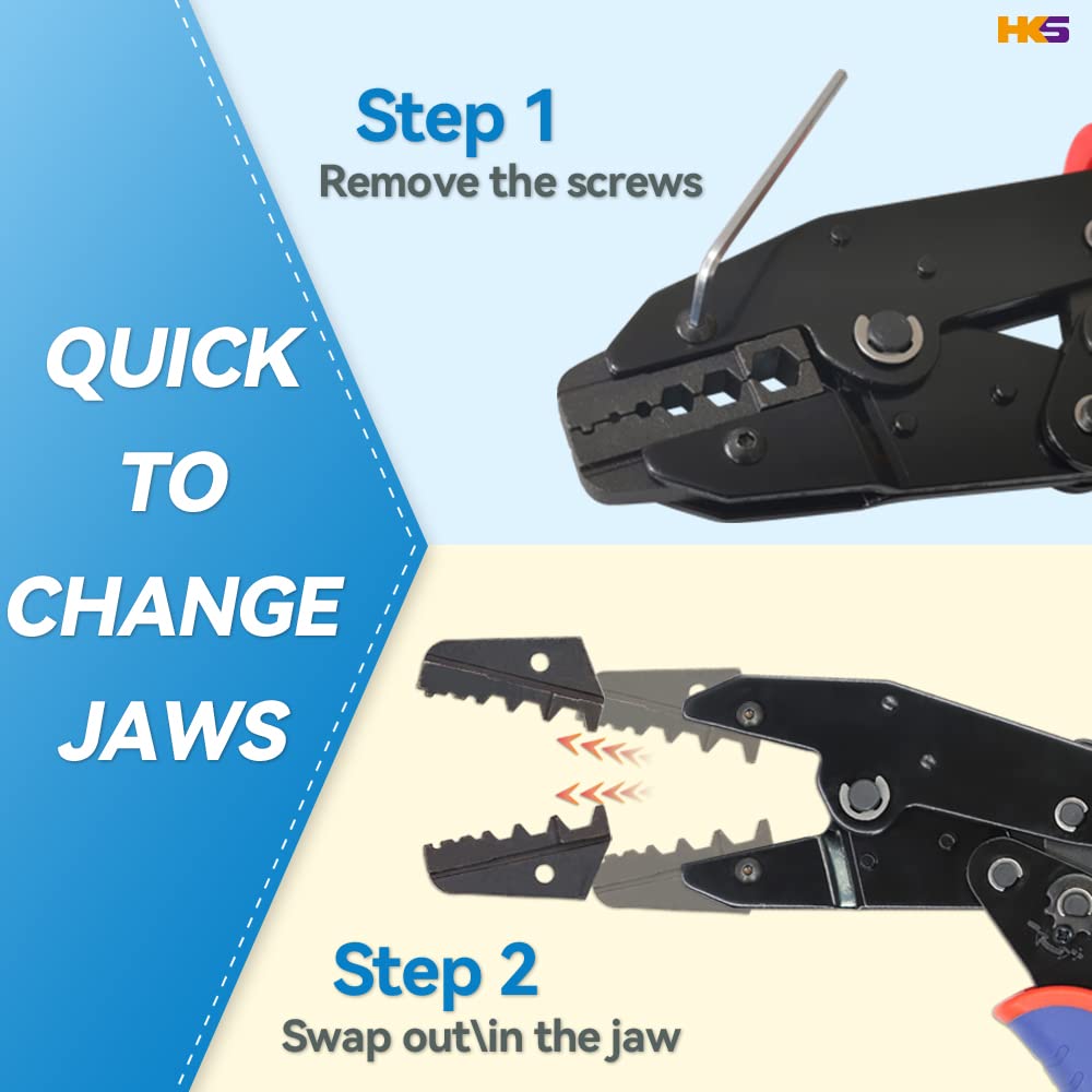 HKS Professional Coax Ratchet Crimping Tool Kit for RG6 RG59 Coaxial Cables - Includes 5 Interchangeable Dies, Rotary Cable Stripper, Cutter & Pliers - Perfect for Cable TV, Satellite, CCTV & Internet Installation