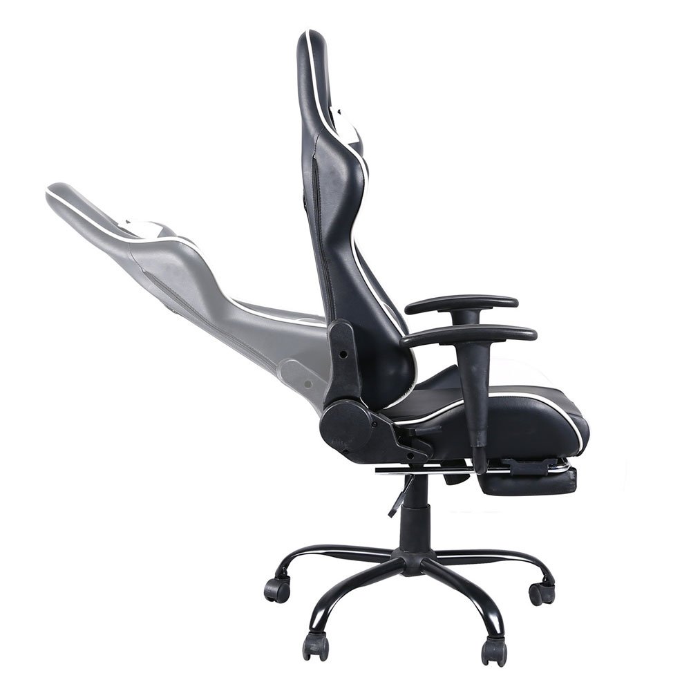 Takefuns High Back Ergonomic Swivel Gaming Chair with Footrest - Adjustable Racing Style Office Chair for PC & Video Games - Black & White - Perfect for Gaming, Working, and Relaxing at Home or Office