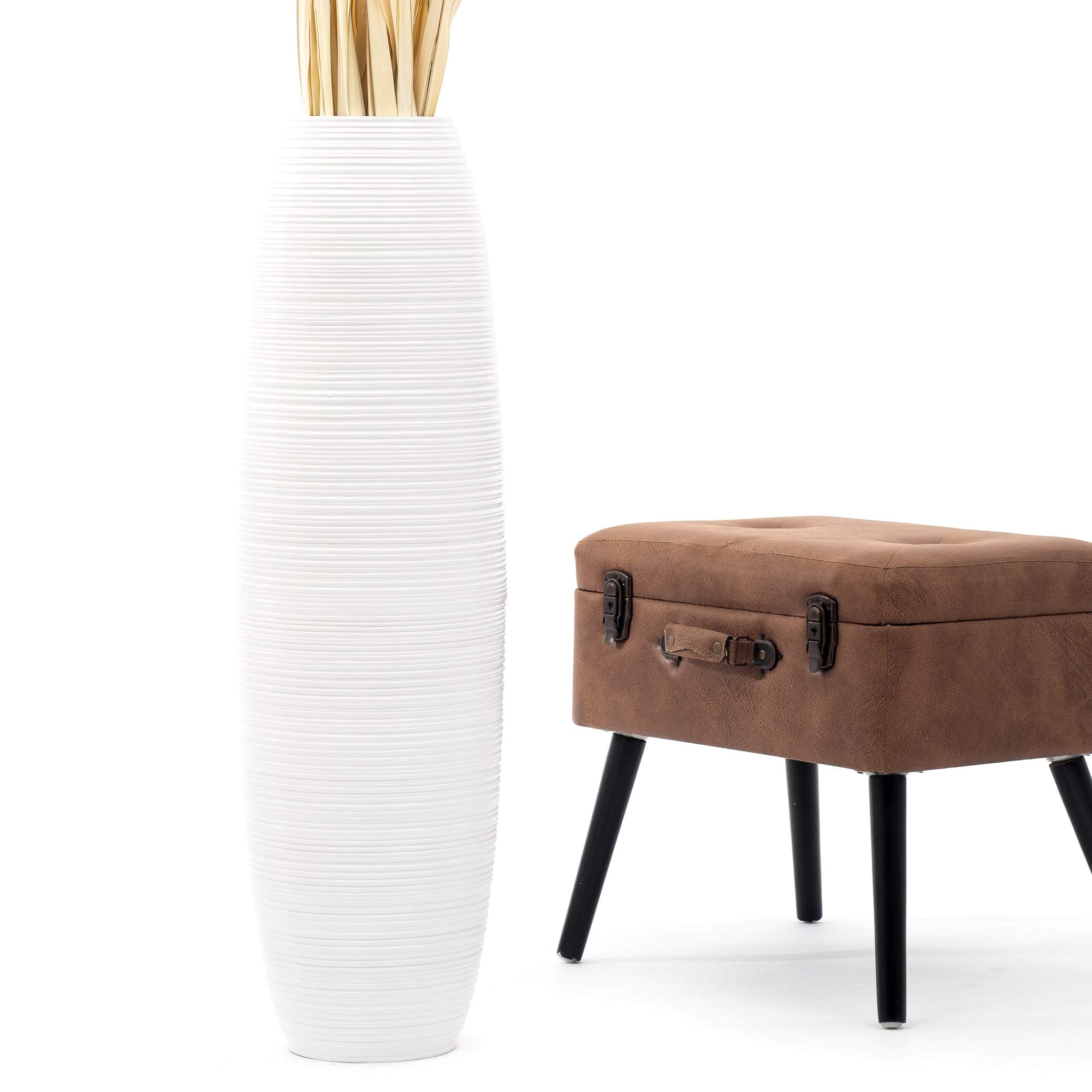 Leewadee 36 Inch Large White Wooden Floor Vase - Farmhouse Home Decor for Flowers, Fake Plants & Pampas Grass - Perfect for Living Room, Entryway & Wedding Decor