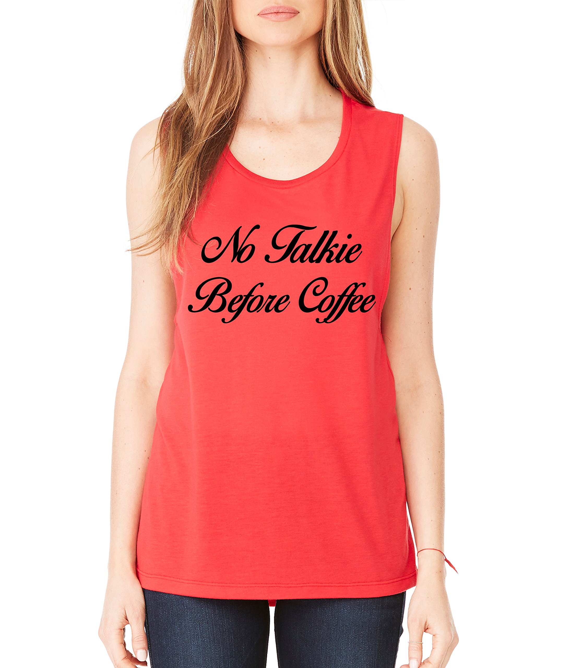 ALLNTRENDS Women's Flowy Muscle Tank Top - Soft Breathable Workout Shirt for Yoga, Gym & Summer Casual Wear | No Talkie Before Coffee Graphic Tee