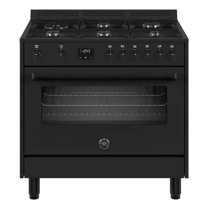 Bertazzoni 90cm Professional Upright Cooker - 6 Burner Gas/Electric Range - Matte Black Finish - Ideal for Home Chefs & Modern Kitchens