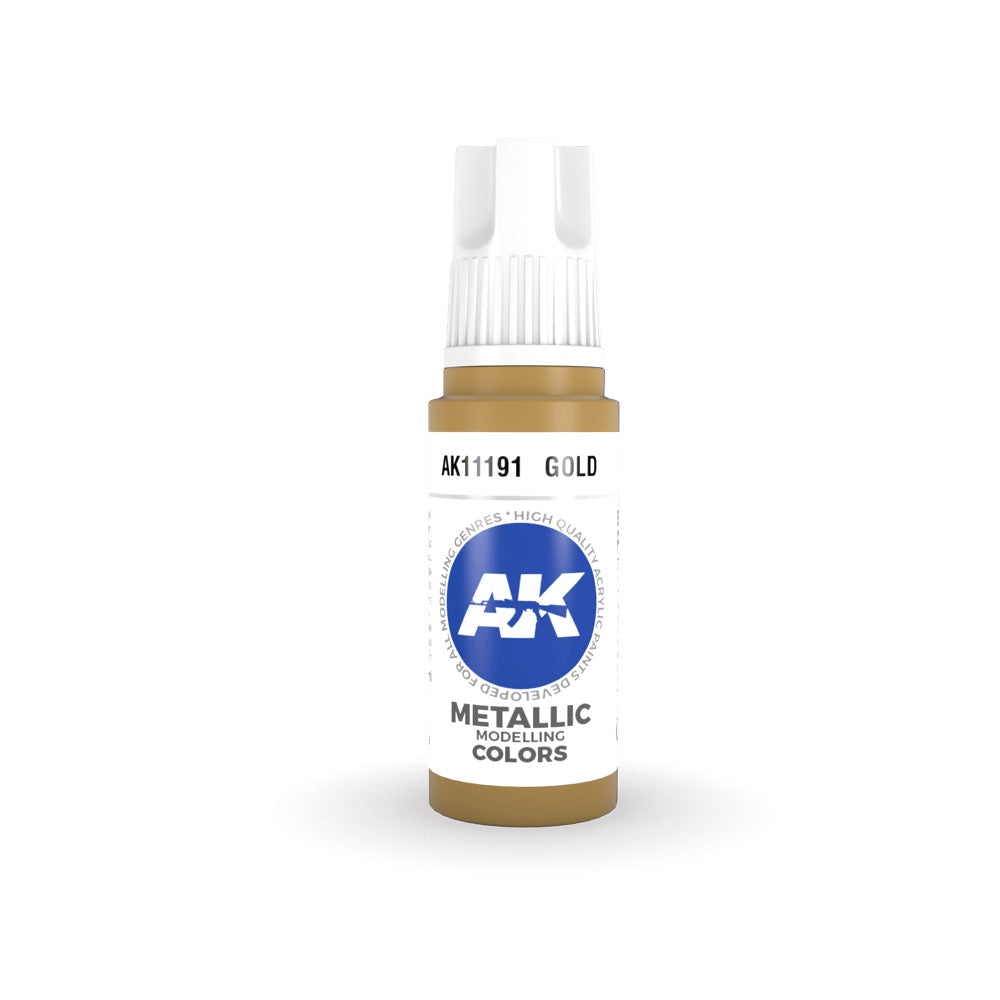 AK Interactive AK11191 Metallic Gold Acrylic Paint - 17ml Bottle (3rd Generation) for Miniature Models, Warhammer, Scale Figures & DIY Crafts