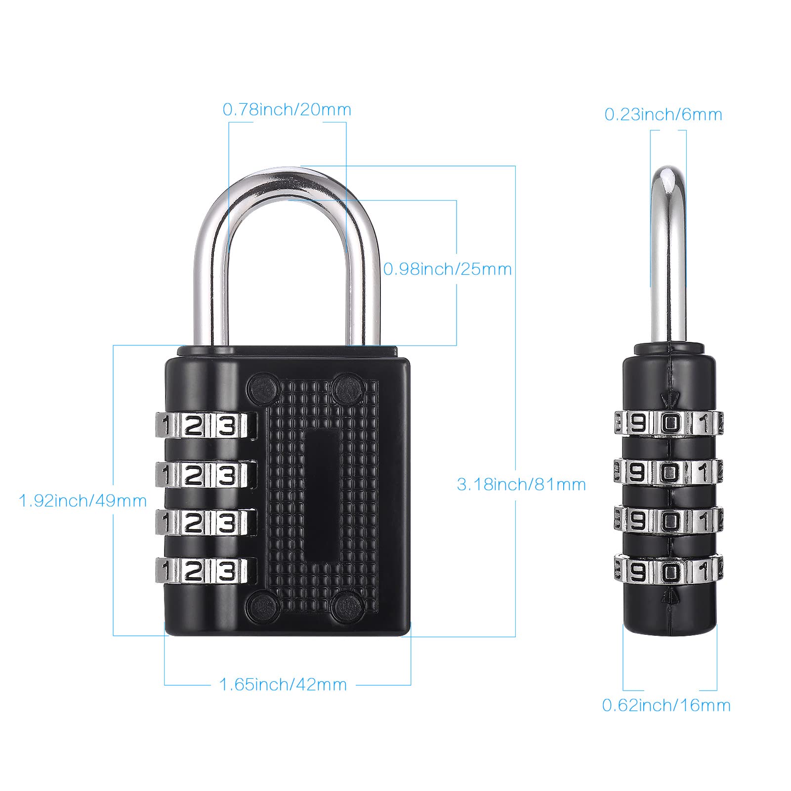 JIANTA 4 Pack Combination Lock - 4 Digit Resettable Outdoor Waterproof Padlock for School, Gym Locker, Luggage, Backpack, Suitcase, Toolbox - Black Red Silver Blue - Secure Travel & Storage Solution