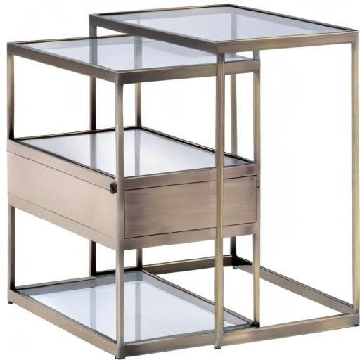 Knocbel Modern 2-Piece Nightstand Set with Drawer & Glass Shelves - Metal Frame Bedside Tables for Living Room & Bedroom - 33lbs Capacity (Antique Brass/Clear) - Perfect for Small Spaces & Apartment Decor