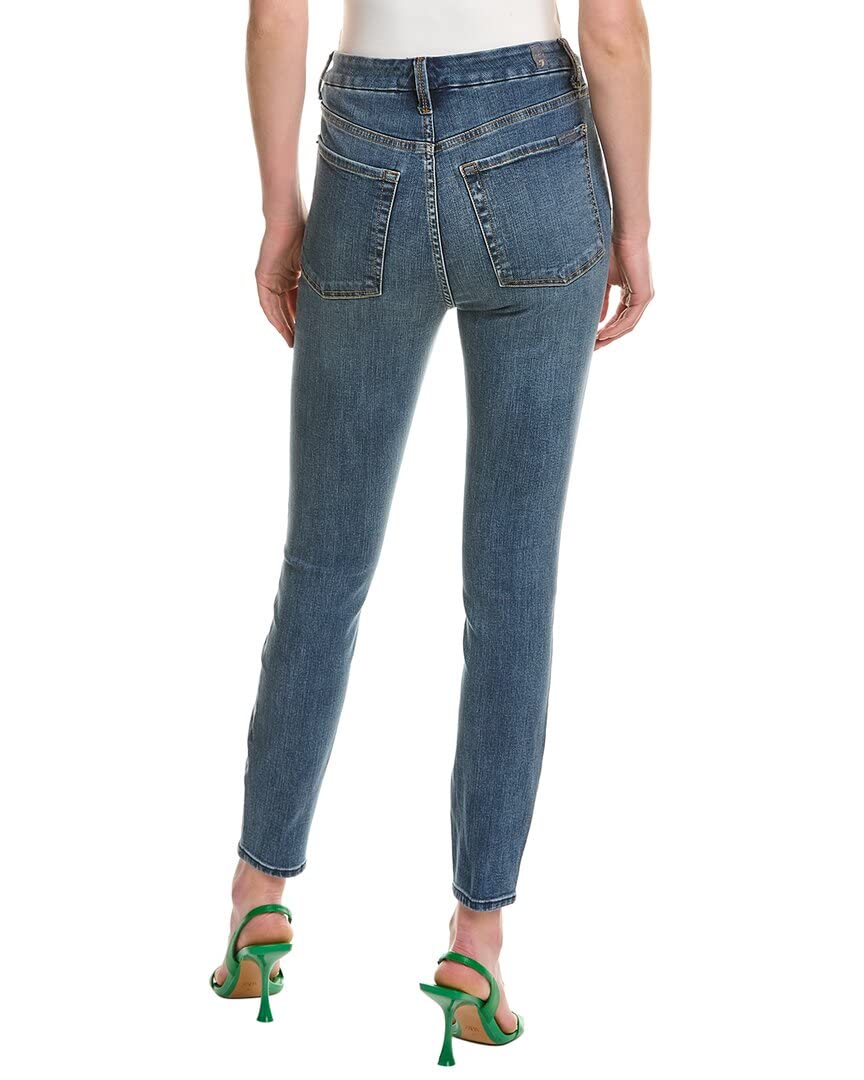 7 For All Mankind Women's Aubrey Exposed Button Fly Jeans in Troubador Wash | High-Rise Skinny Denim Pants for Casual Wear & Night Out