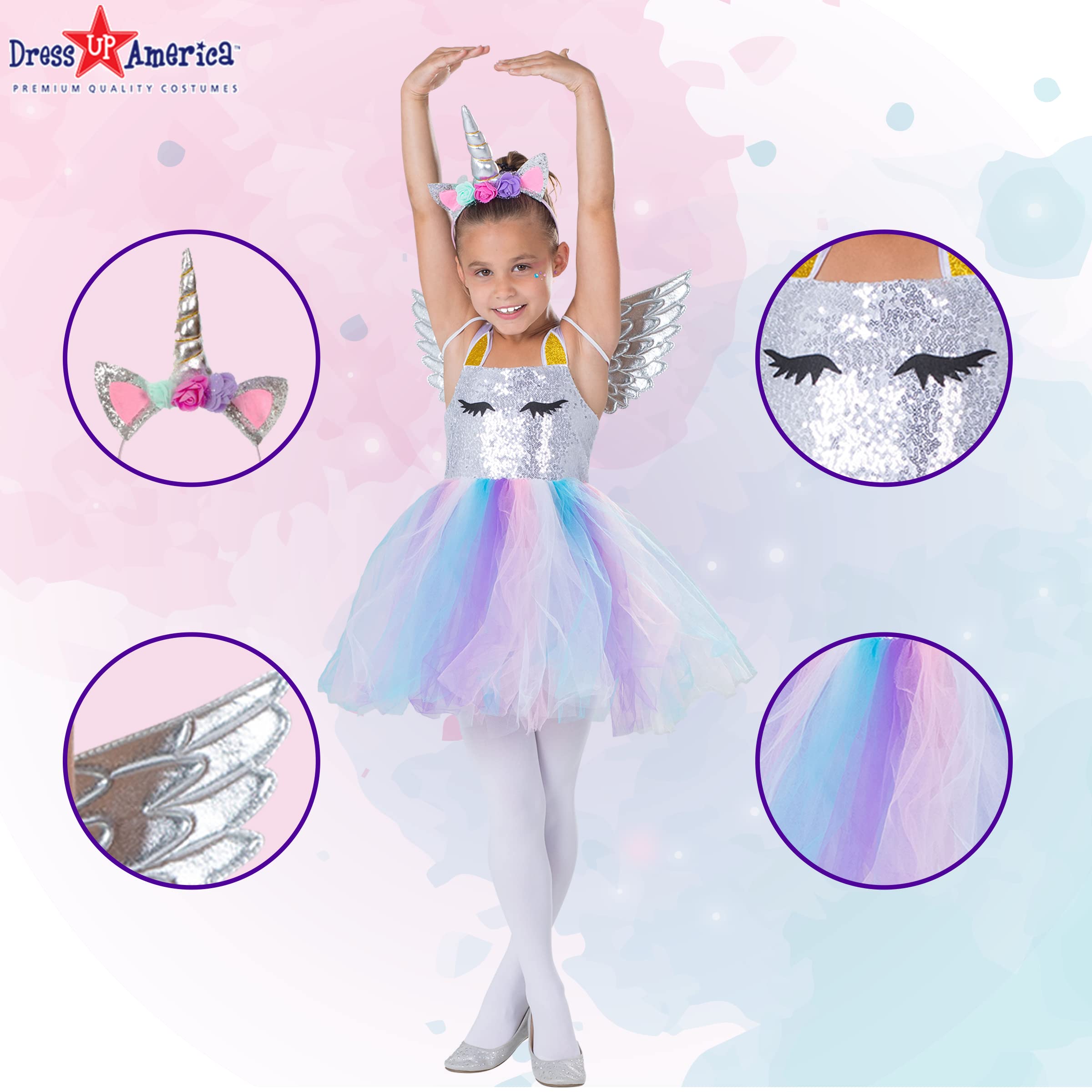 Magical Unicorn Costume Dress for Girls - Sparkly Tutu Party Dress with Headband - Perfect for Birthday Parties, Halloween & Dress-Up Play