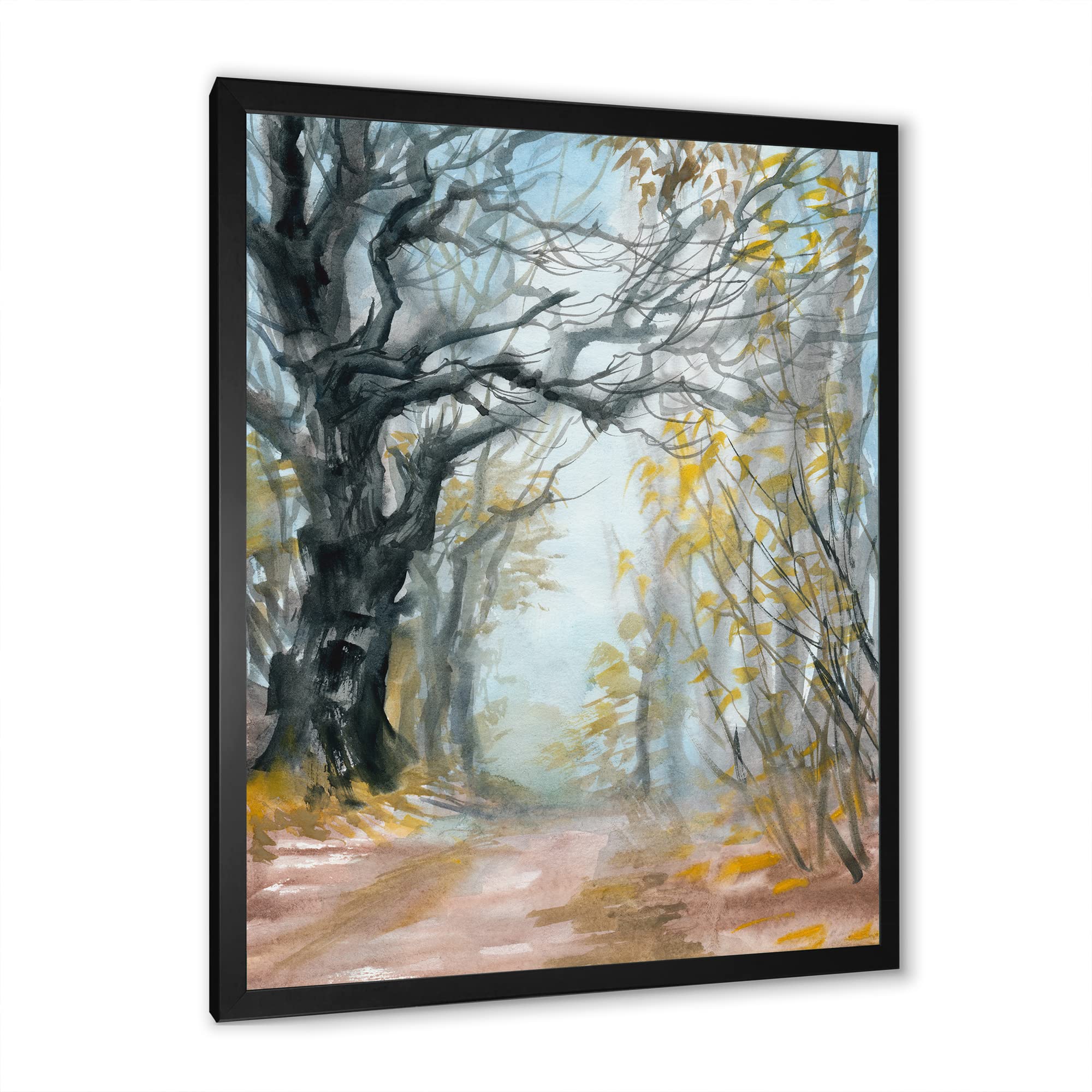 DesignQ Autumn Misty Forest Lake House Framed Wall Art - Nature Landscape Canvas Painting for Living Room, Bedroom & Office Decor