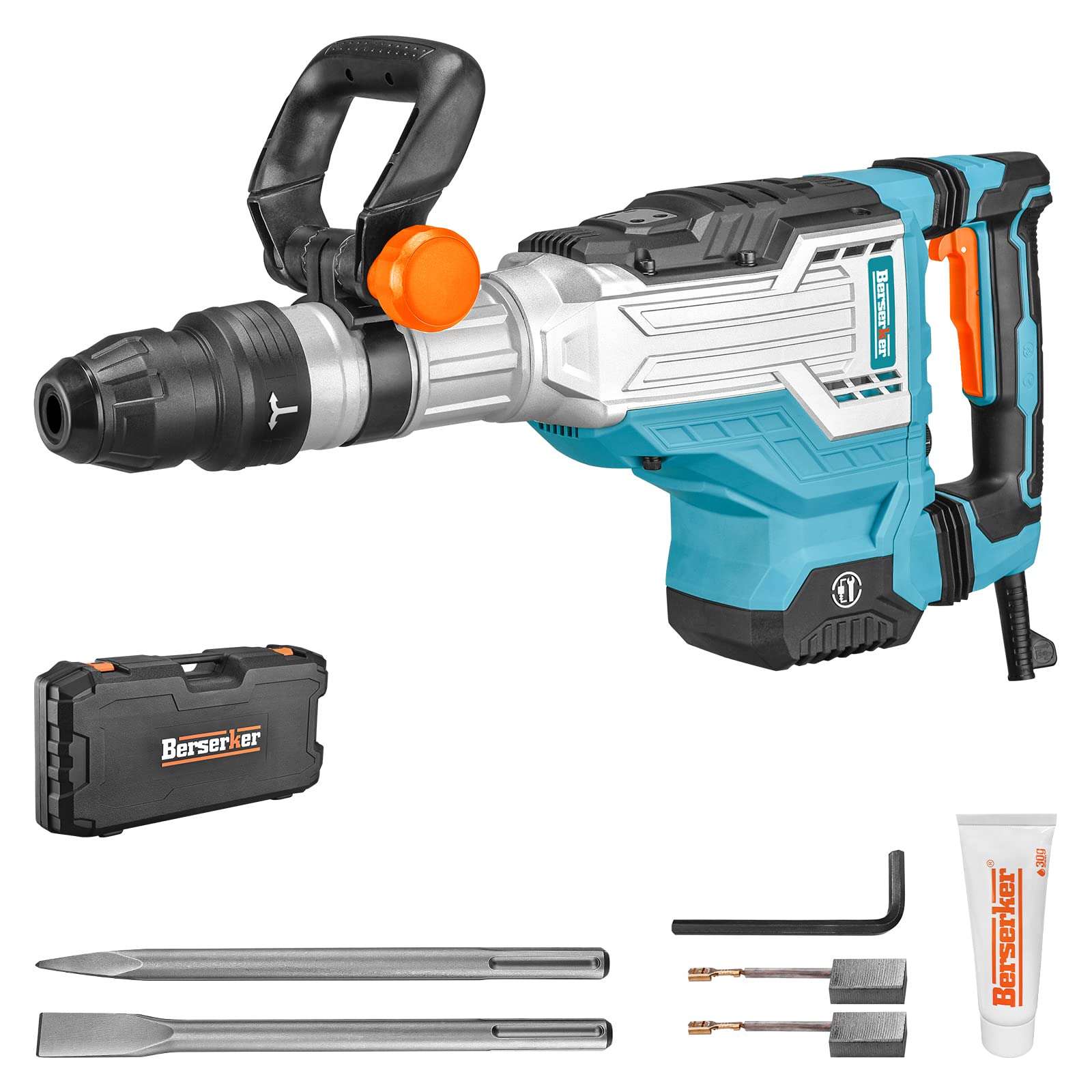 1700W 25-Pound SDS-Max Demolition Jack Hammer - 14-Amp Corded Electric Heavy Duty Concrete Breaker with Flat Chisel & Bull Point Chisel - Ideal for Demolishing Concrete, Pavement, Rocks - Includes Carrying Case