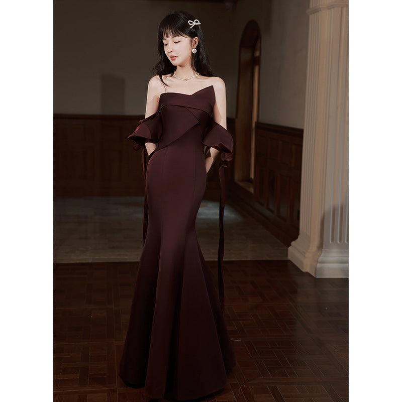 Elegant Mermaid Wine Red Strapless Long Prom Dress for Evening Party, Formal Gala, and Special Occasions - Size 192