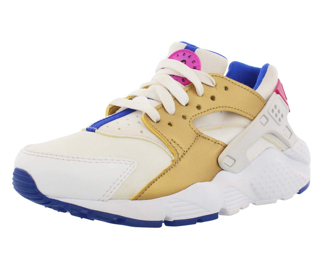 Nike Grade-School Huarache Run Sneakers - White/Metallic Gold/Racer Blue | Comfortable Kids Running Shoes for School, Sports & Daily Wear