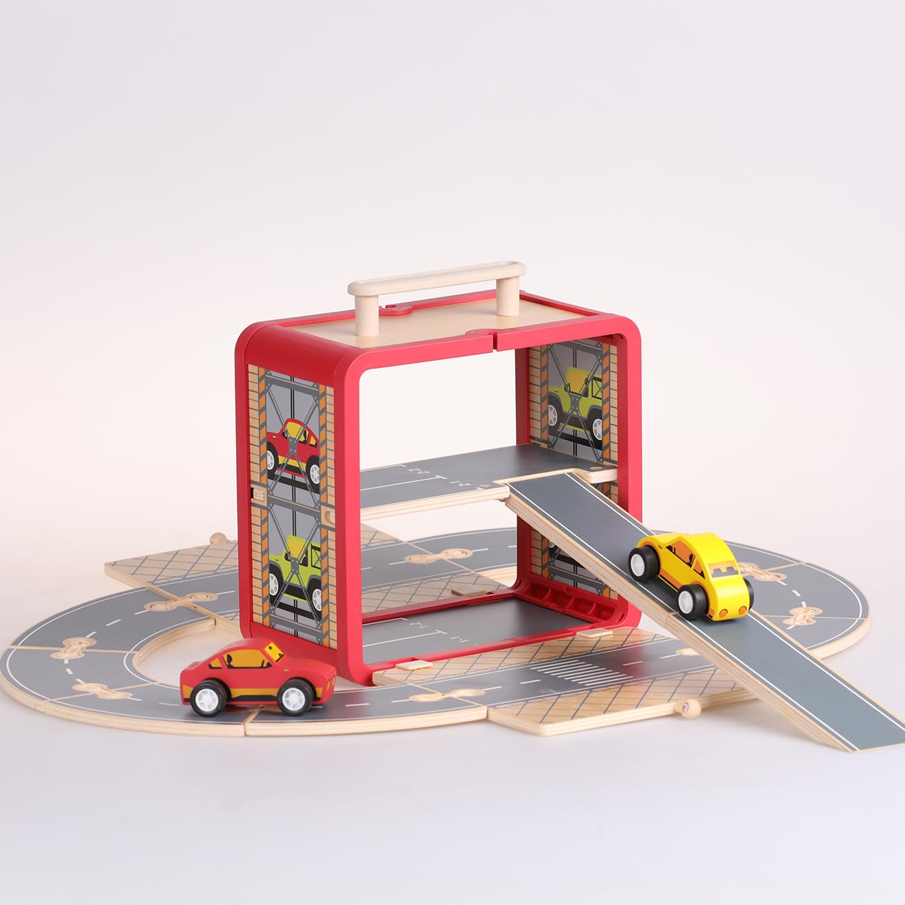 **Wooden Toy Car Set for Toddlers - Car Track & Parking Garage Playset with Storage Box | Educational Building Blocks for Kids, Boys & Girls | Perfect for Pretend Play, Motor Skills Development & Early Learning**