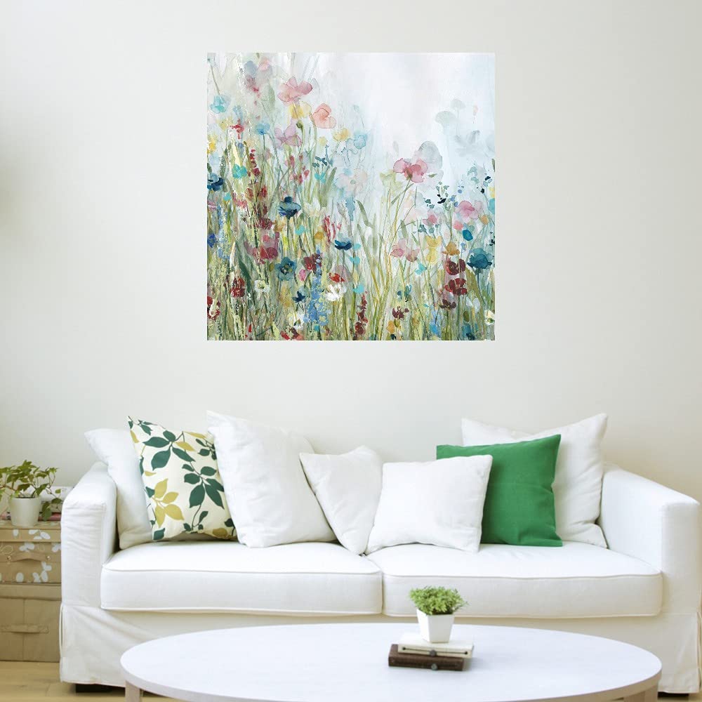Botanical Wall Art Canvas Prints - Wildflower Meadow Painting by Carol Robinson 32x32 Inch, Nature Inspired Bathroom Decor & Bedroom Wall Art - Perfect for Spa, Living Room and Office Decor
