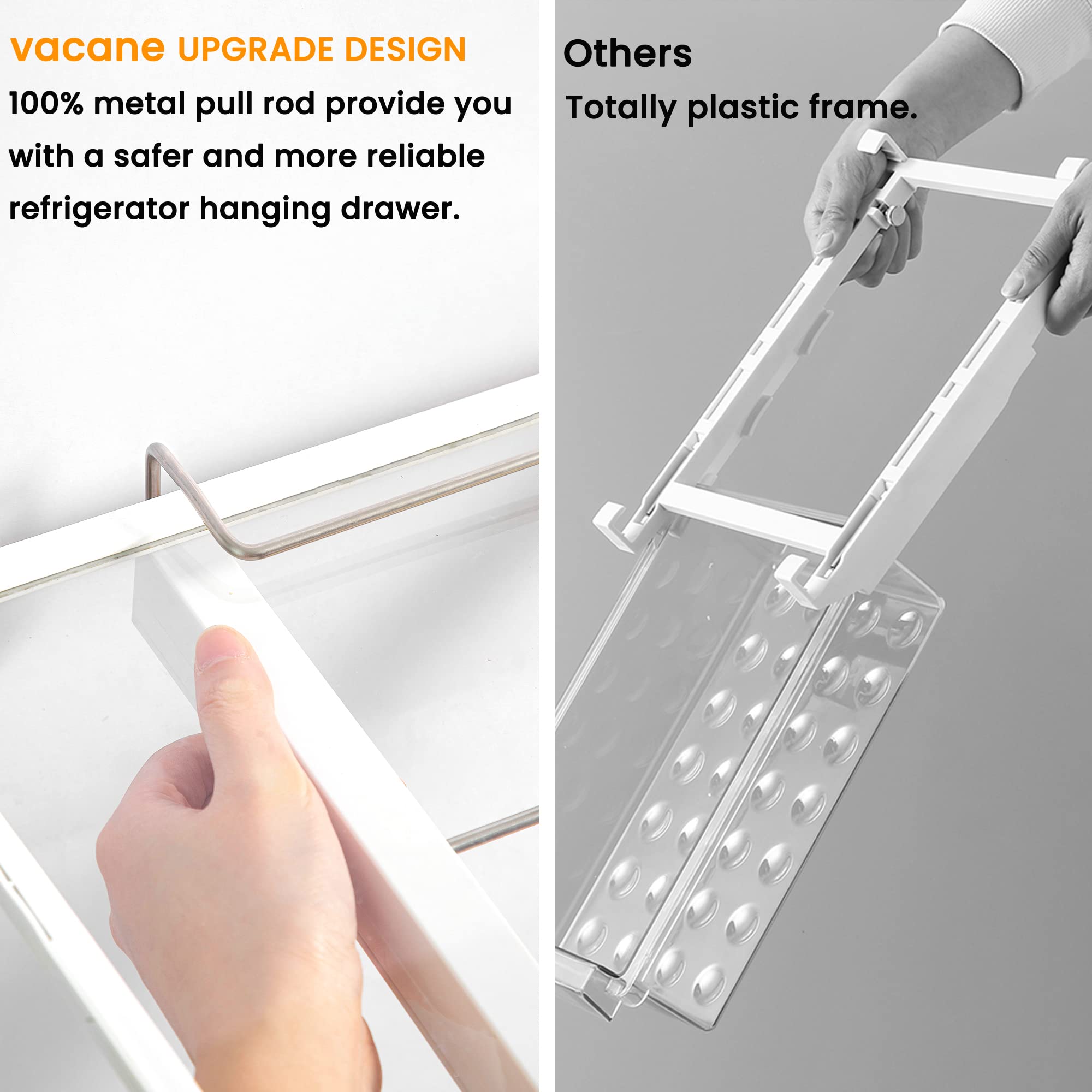 Vacane Large Under Shelf Fridge Drawer Organizer - Pull Out Refrigerator Storage Bin for Fruits, Vegetables, Deli Meats, Cheese & Bacon - Space Saving Kitchen Organizer - Easy to Install (Perfect for Pantry, RV, Dorm & Small Kitchen Organization)