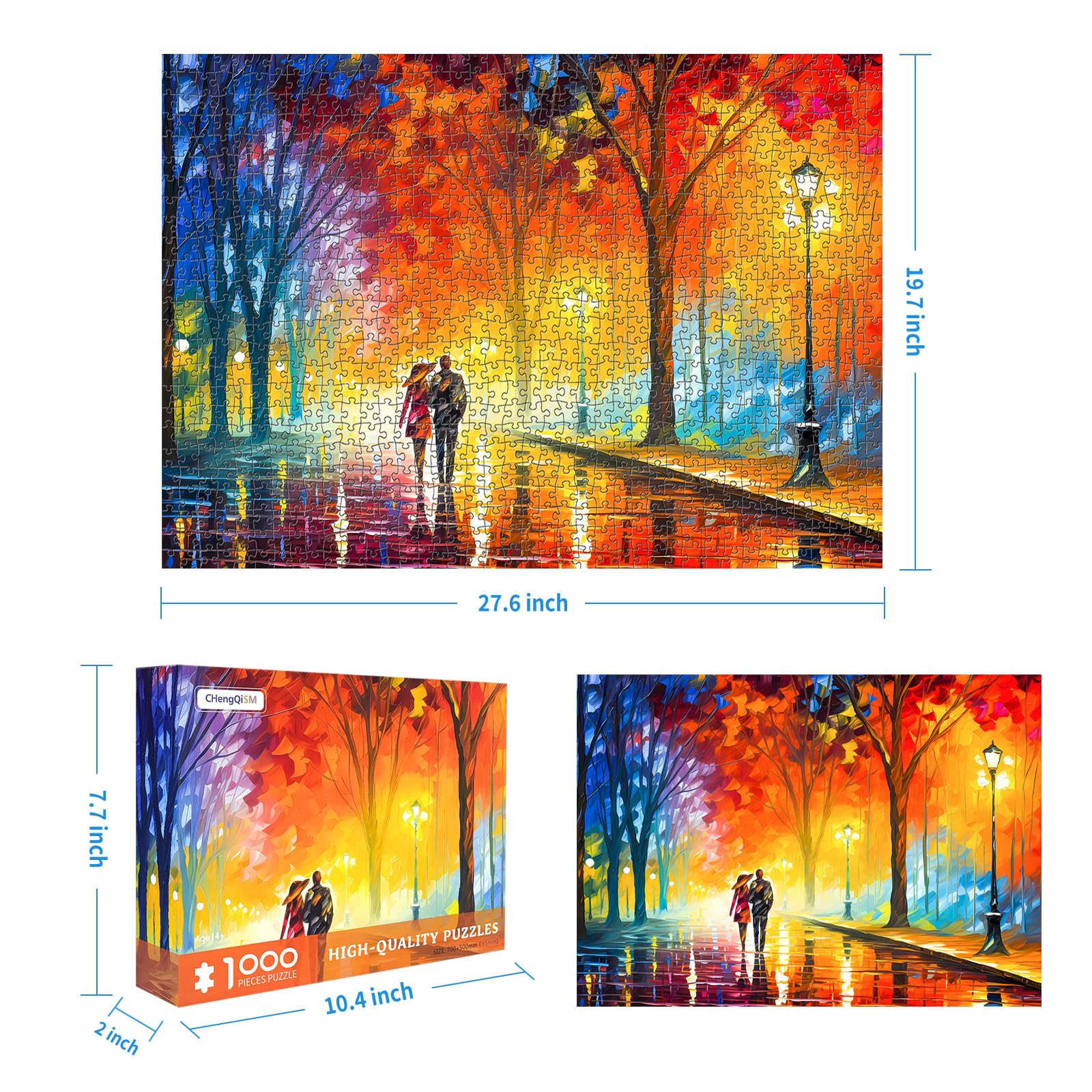 1000 Piece Jigsaw Puzzle for Adults - Evening Walk on Rainy Day Oil Painting Art Puzzle | Brain Teaser Game for Teens & Kids | Perfect for Family Game Night & Rainy Day Activities