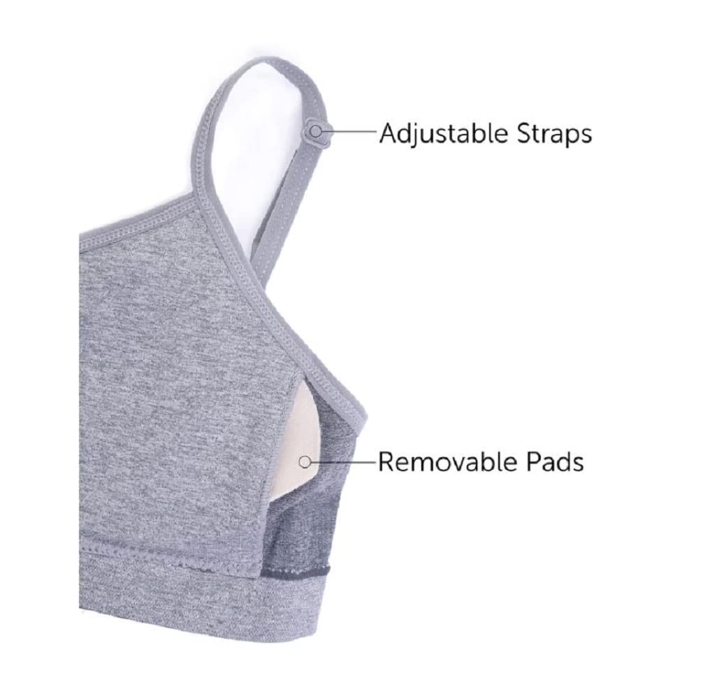 I&S Girls Seamless Cami Crop Top Training Bras - Adjustable Straps with Removable Padding - 3 Pack Value Set for Sports, Yoga & Everyday Wear