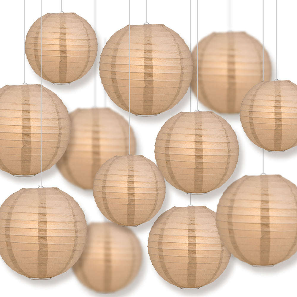 12-Piece Dusty Sand Rose Paper Lantern Set - Chinese Hanging Decorations for Weddings, Parties & Home (12/10/8 Inch) - Perfect for Indoor/Outdoor Events & Boho-Themed Celebrations