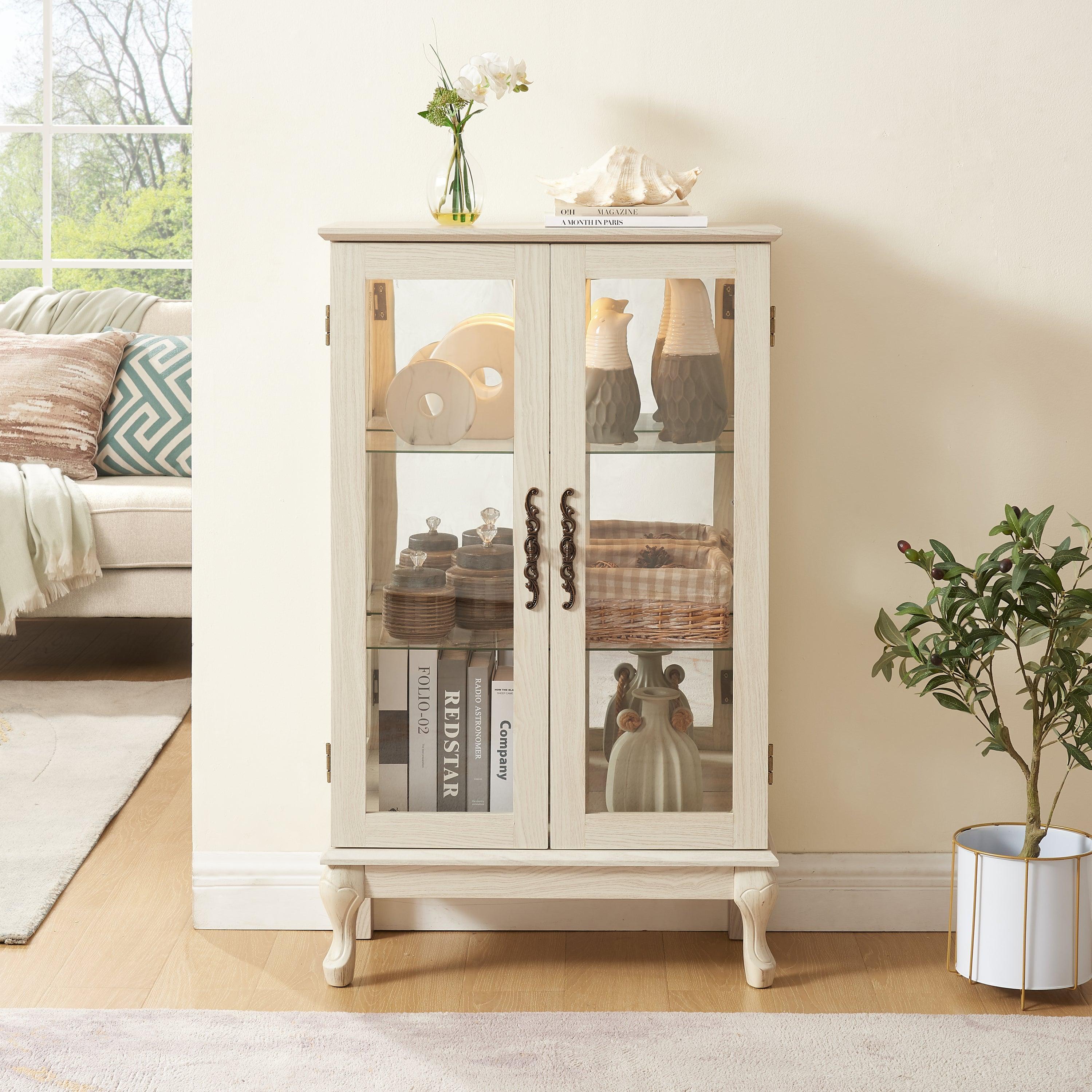 2 Door Curio Cabinet with Tempered Glass & Mirrored Back - LED Lighted Display Case for Living Room, Dining Room, Office - Perfect for Showcasing Collectibles, China, and Home Decor