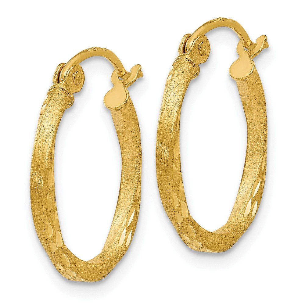 14K Yellow Gold Satin Diamond Cut Hollow Twisted Hoop Earrings for Women - Elegant Dangle Hoops for Party, Wedding & Everyday Wear