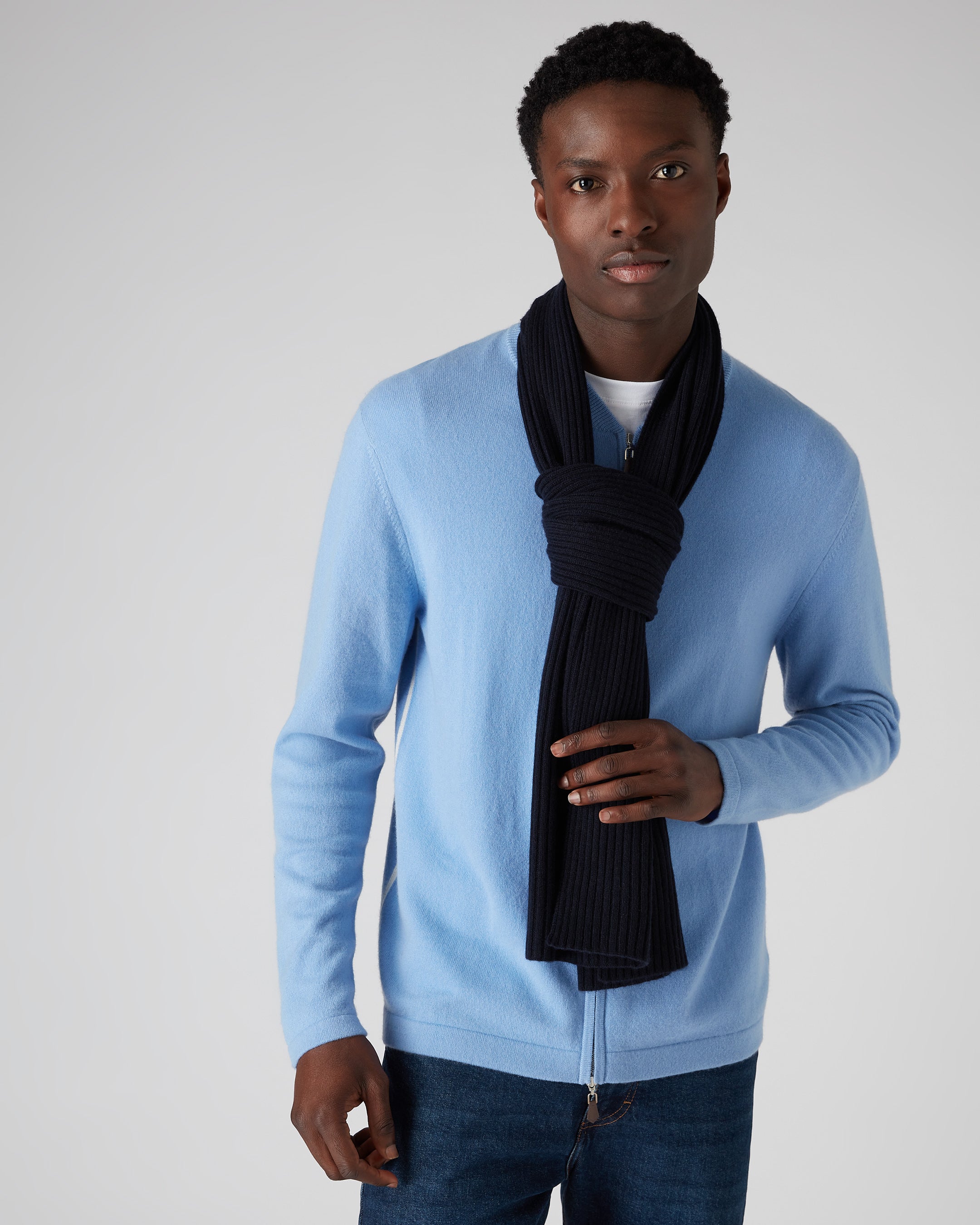 Unisex Navy Blue Ribbed Cashmere Scarf - Soft & Warm Winter Accessory for Men & Women - Perfect for Cold Weather, Office & Outdoor Activities