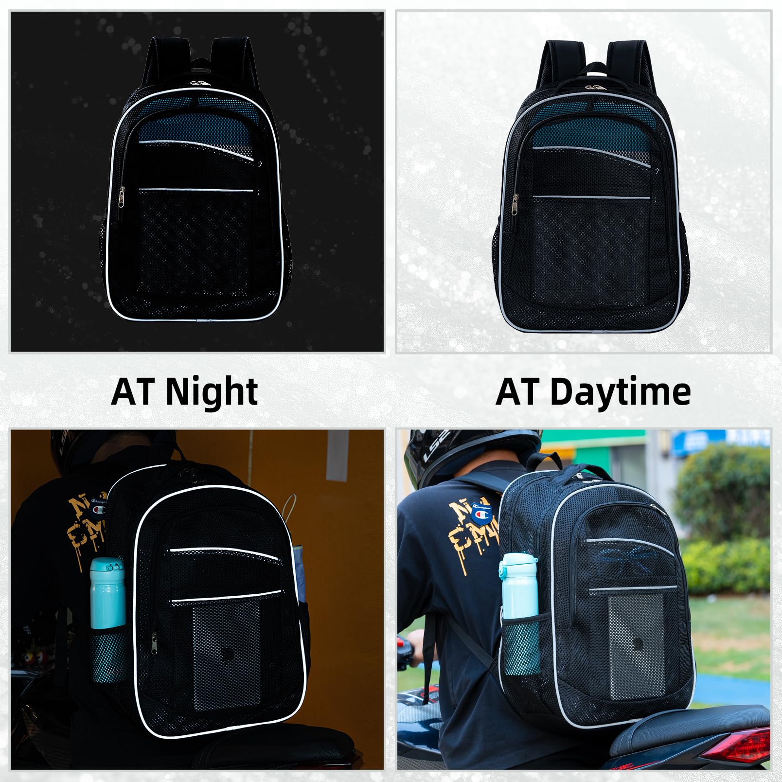 Mesh Backpack for School & Travel - 3 Sizes with Reflective Strips, Transparent Backpack for Girls & Boys - Perfect for Beach, Gym, and Outdoor Activities