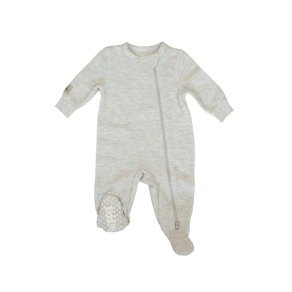 Juddlies Mini Waffles Footed Sleeper for Babies - Soft Light Grey Cotton Pajamas | Perfect for Nursery, Bedtime & Playtime