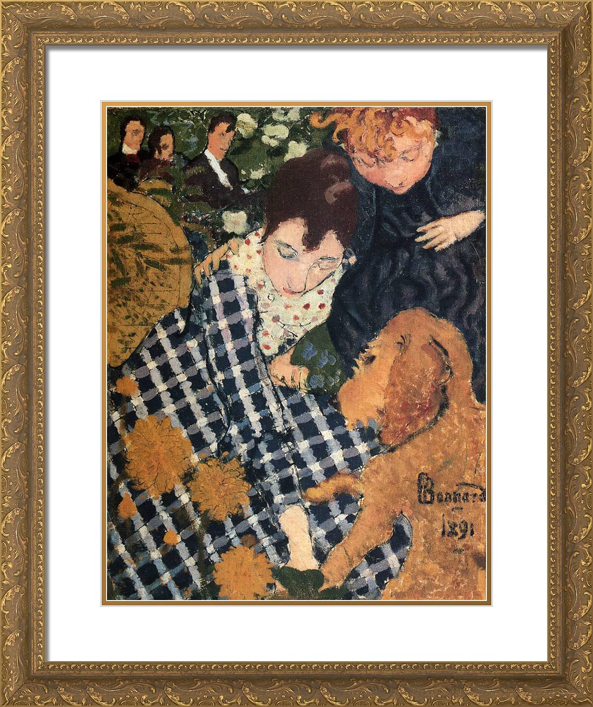 Pierre Bonnard 'Woman With Dog' 20x24 Gold Ornate Framed Art Print with Double Matting - Perfect for Living Room Decor, Office Wall Art & Gift Ideas