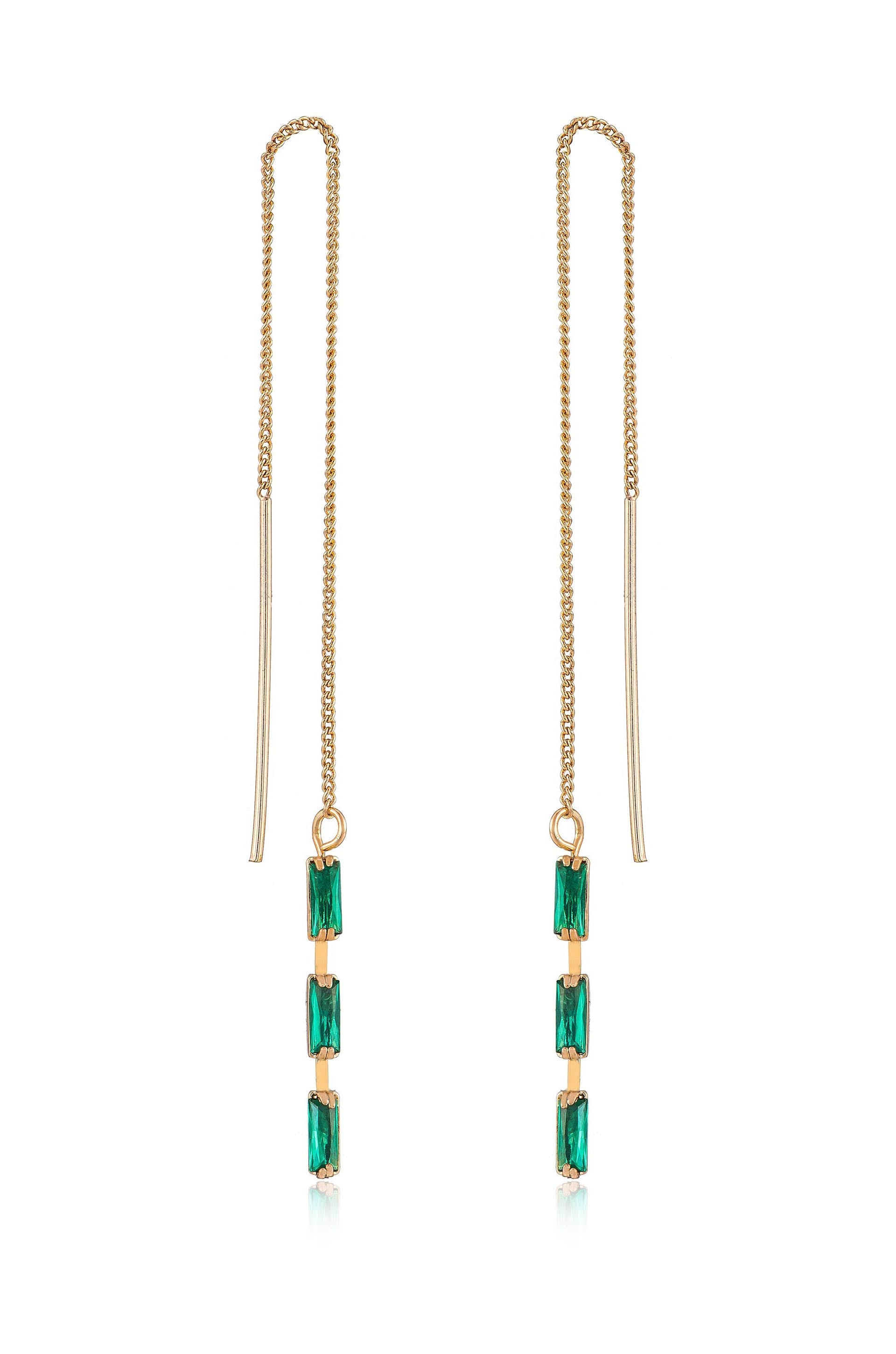 Crystal Baguette Threader Earrings for Women - Dainty Sparkling Drop Earrings for Parties, Weddings & Everyday Wear