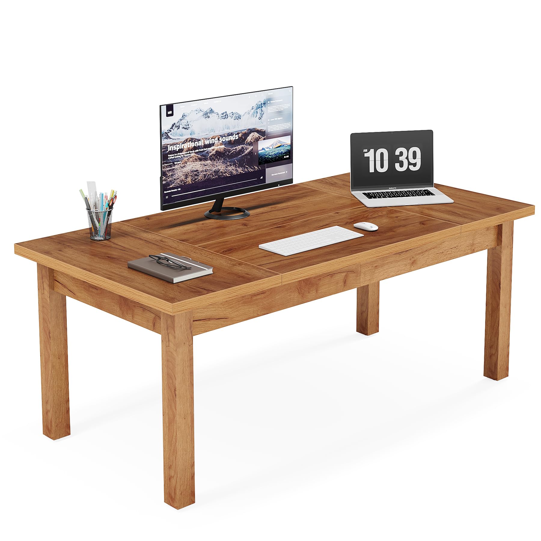 Tribesigns 70 Inch Large Computer Desk - Farmhouse Style Office Desk with Solid Wood Legs, Sturdy Thickened Frame & Board | Perfect for Home Office, Study Room & Workspace