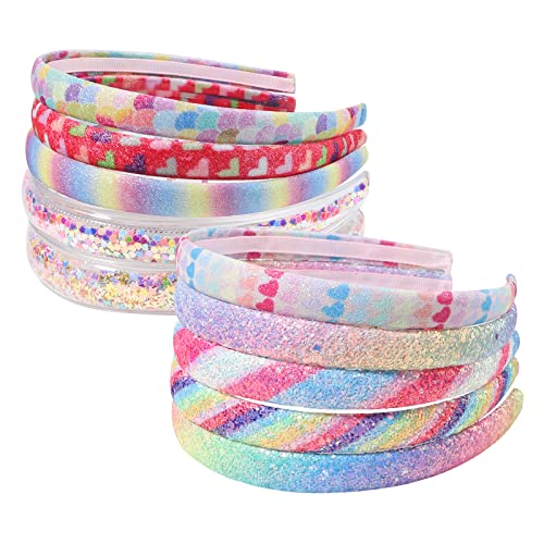 Sparkle Glitter Plastic Headbands for Girls & Toddlers - Rainbow Star Heart Hair Accessories with Bows (Pack of 10) - Perfect for Birthday Parties, School Events & Daily Fashion Accessories