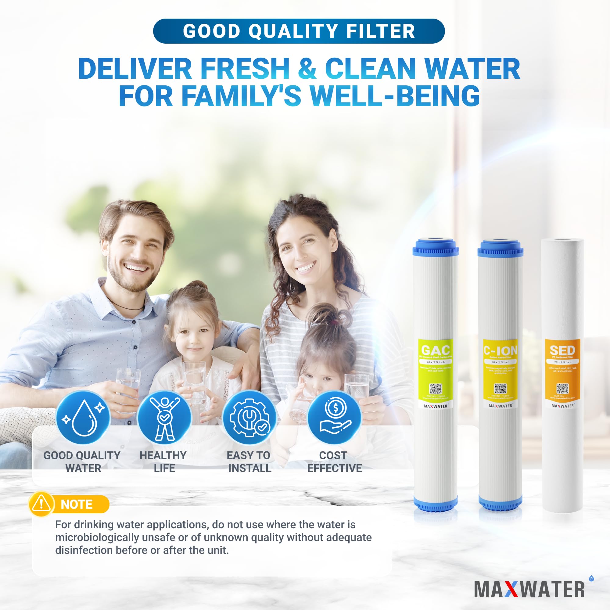 (3 Pack) Max Water Whole House Water Filter Set - 20