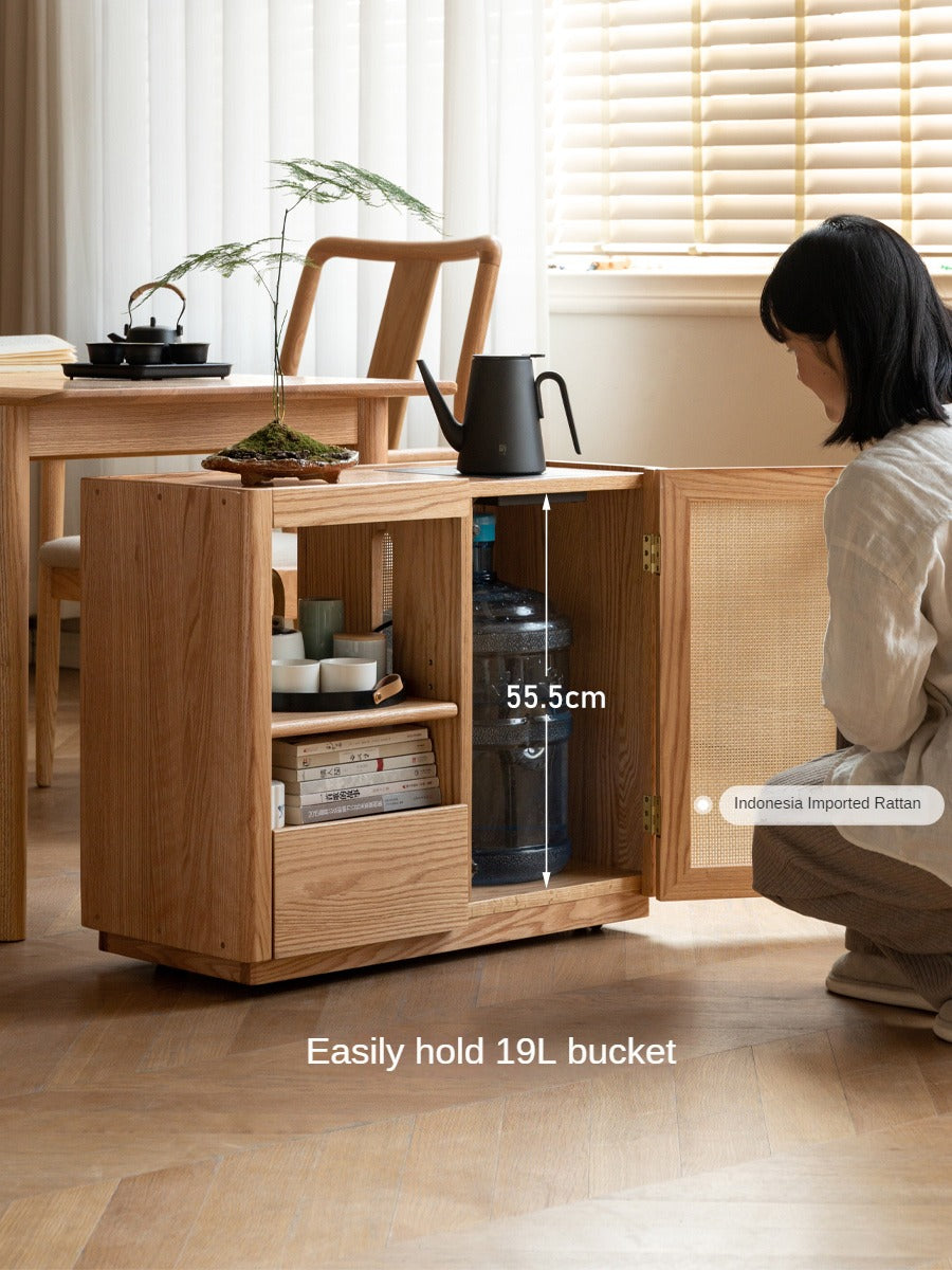 Solid Oak and Ash Wood Tea Maker Mobile Side Cabinet - Portable Side Table for Living Room, Bedroom, or Office