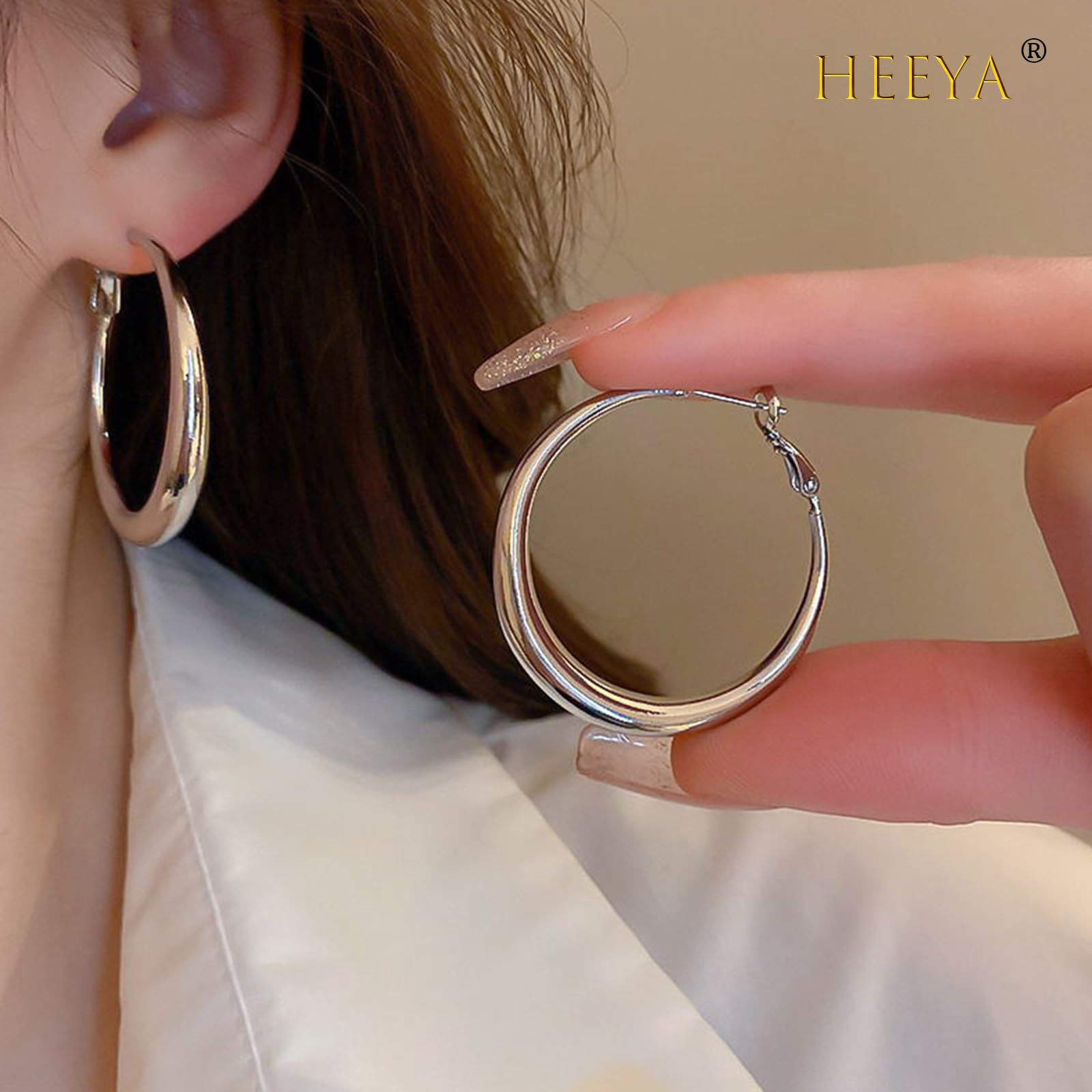 HEEYA S925 Sterling Silver Hoop Earrings for Women - Large 30/40/50mm Lightweight Hypoallergenic Hoops - Gold/Silver Thick Hoop Earrings Set for Girls & Women | Perfect for Everyday Wear, Parties & Gifts
