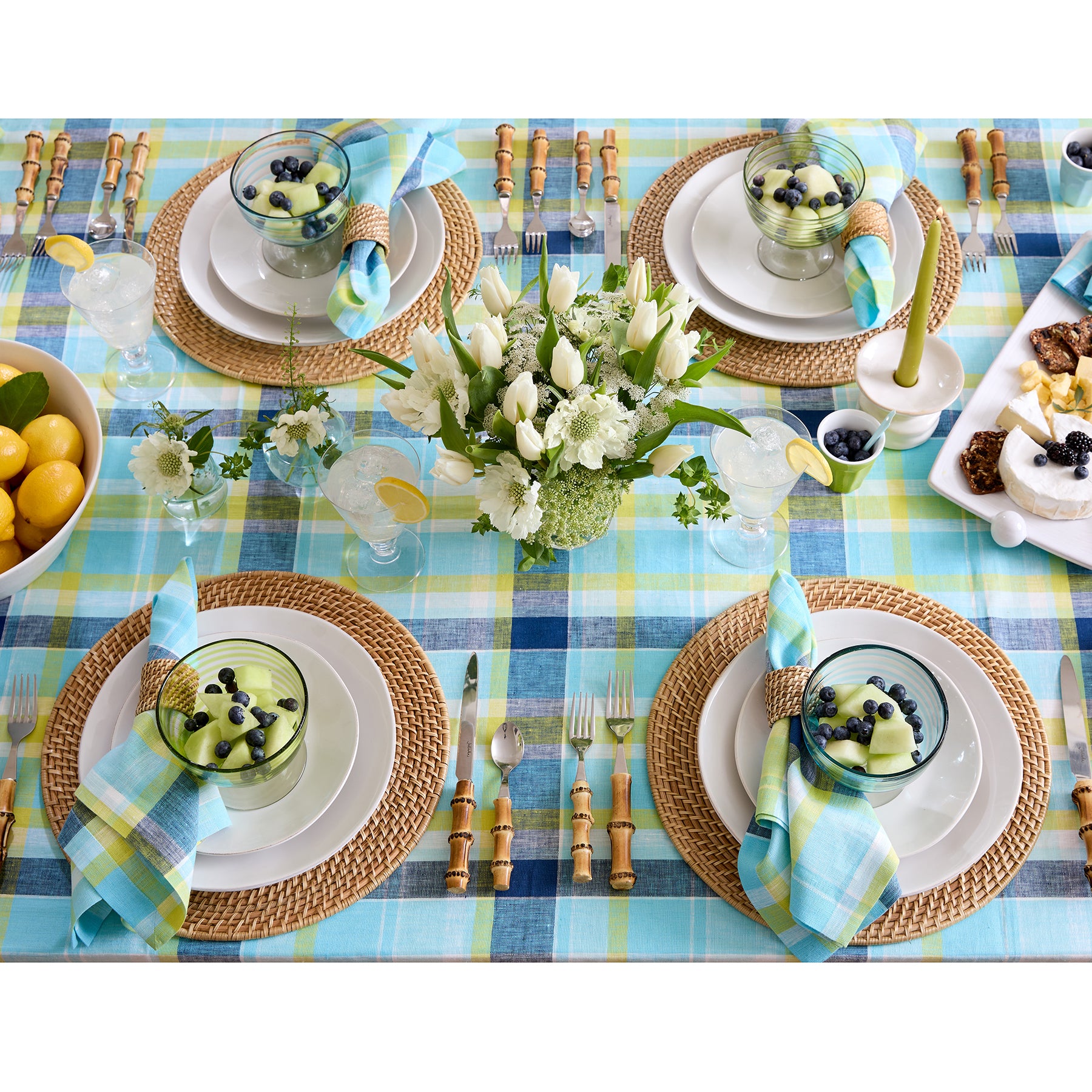 Summer Madras Plaid Tablecloth - Waterproof & Wrinkle-Free Picnic Table Cover for Outdoor Dining, BBQs, and Parties