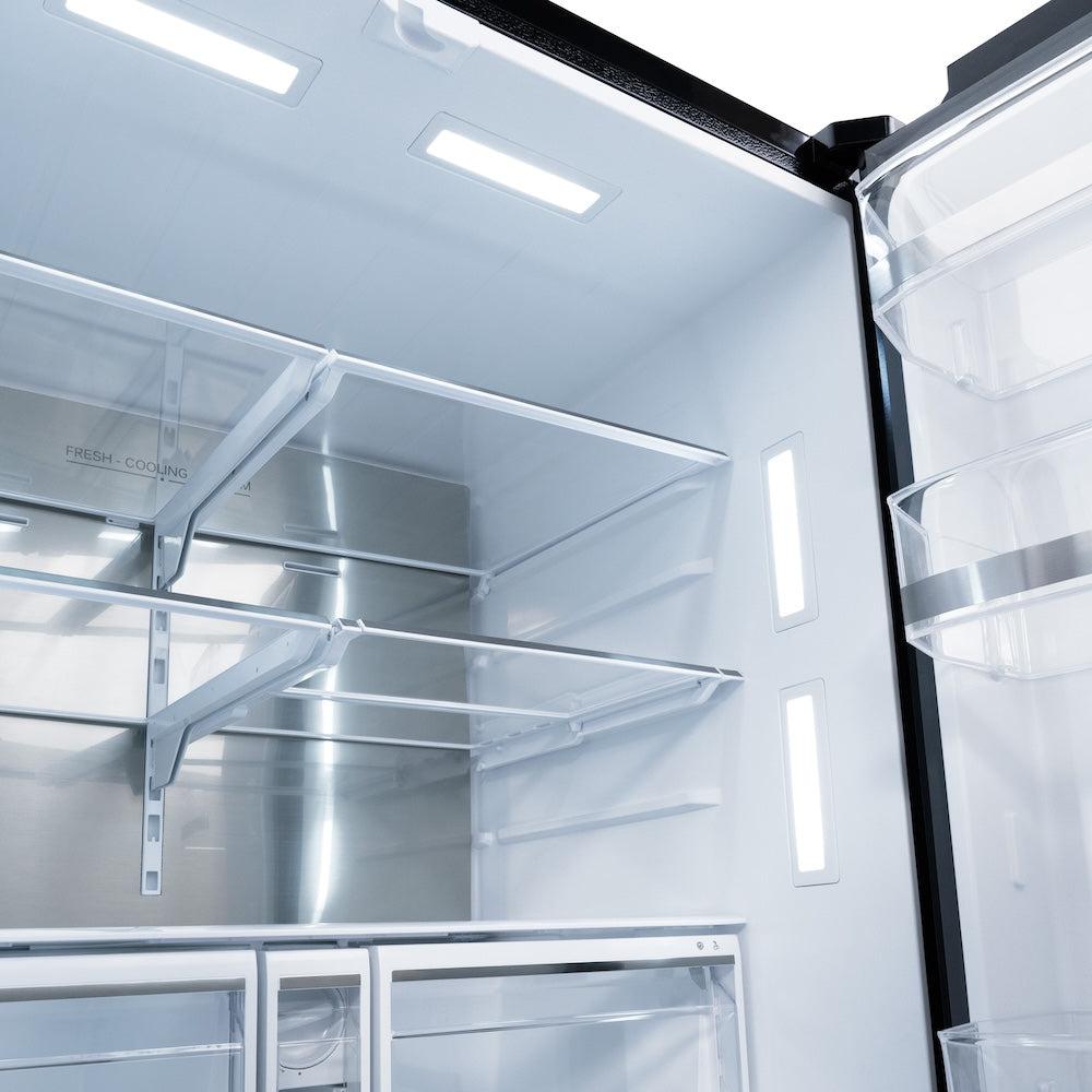 ZLINE Autograph Edition 36 Inch French Door Refrigerator - 28.9 cu ft Capacity, External Water Dispenser, Dual Ice Maker, Fingerprint Resistant Black Stainless Steel with Polished Gold Handles (RSMZ W 36 BS G) - Perfect for Modern Kitchens, Entertaining & Large Family Storage
