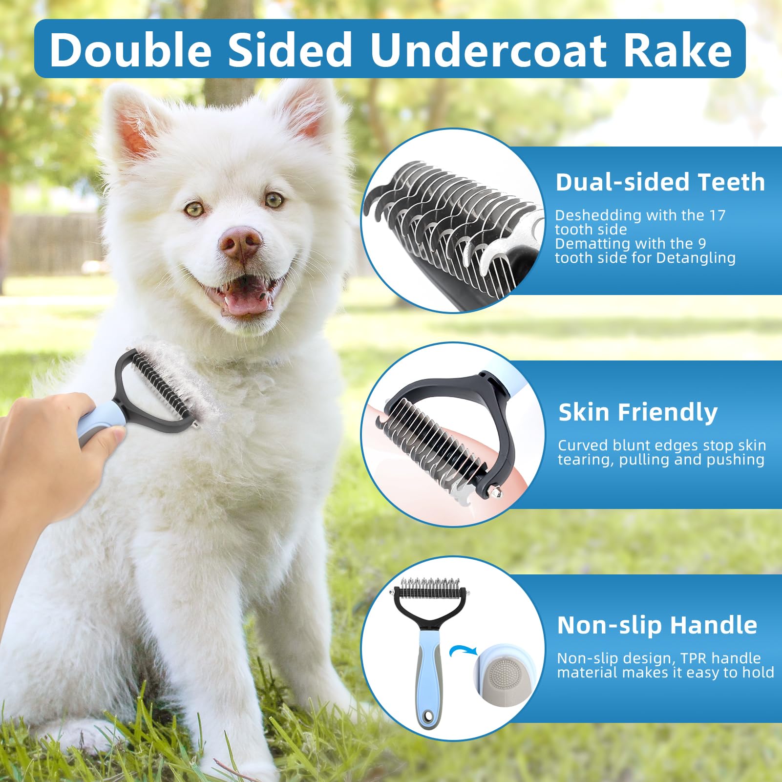 Premium 6-Piece Dog Grooming Kit - Shedding Brush, Dematting Comb, Nail Clipper with File, Flea Comb & Bath Brush for Dogs & Cats | Blue Pet Care Set for Home Grooming & Shed Control