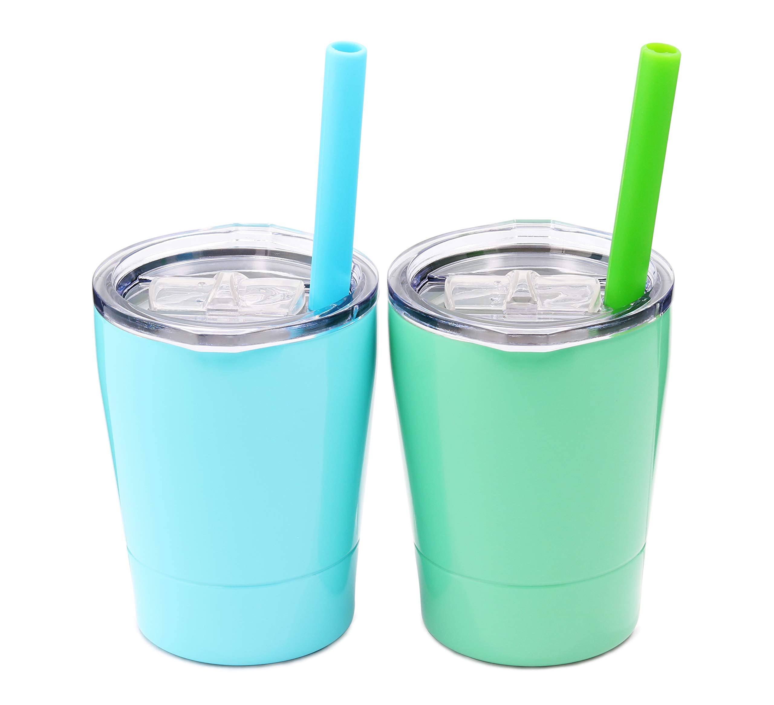 Stainless Steel Kids Straw Cup Set of 2 - Insulated Toddler Tumbler with Lid for Smoothie, Milk & Juice - 8.5oz Leakproof Travel Cup for Boys & Girls - Perfect for School, Picnics & Outdoor Activities (Teal Mint)