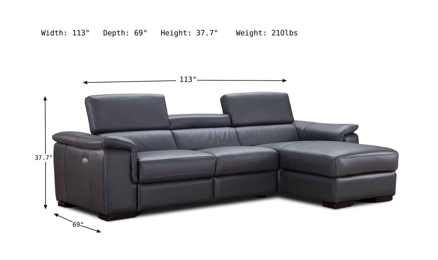 Gio Italia Allegra L-Shaped Leather Recliner Sectional Sofa - Modern Genuine Leather Reclining Couch for Living Room, Home Theater & Family Gatherings