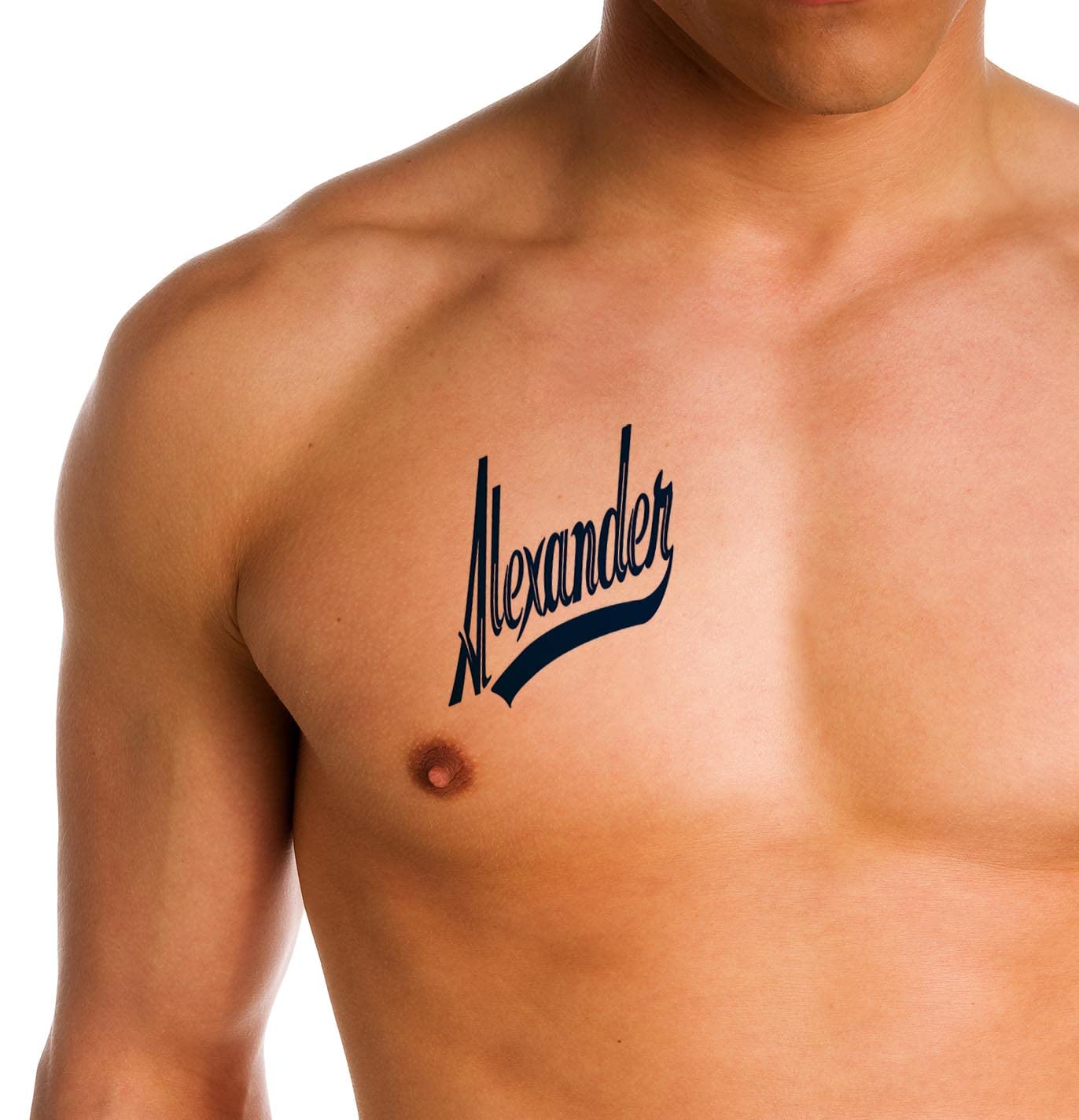 Semi-Permanent Temporary Tattoo Ink Lasting 1-2 Weeks - Custom Name Art Hand Script in Black & Navy Blue - Realistic Fake Tattoos for Men & Women - Chest, Neck, Arm Body Art - Great for Parties, Cosplay & Fashion Statements (4 Sheets)