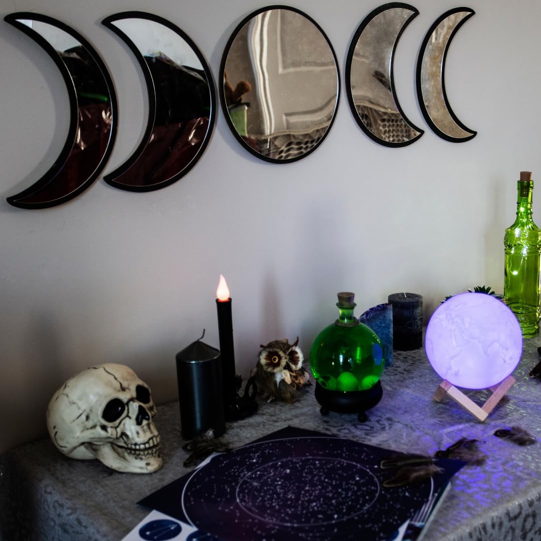 Moon Phase Mirror Set - Gothic & Boho Style Glass Wall Decor with Crystal Clear Reflection for Living Room, Bedroom, Nursery - Perfect for Home Decor, Meditation Spaces & Gift Giving