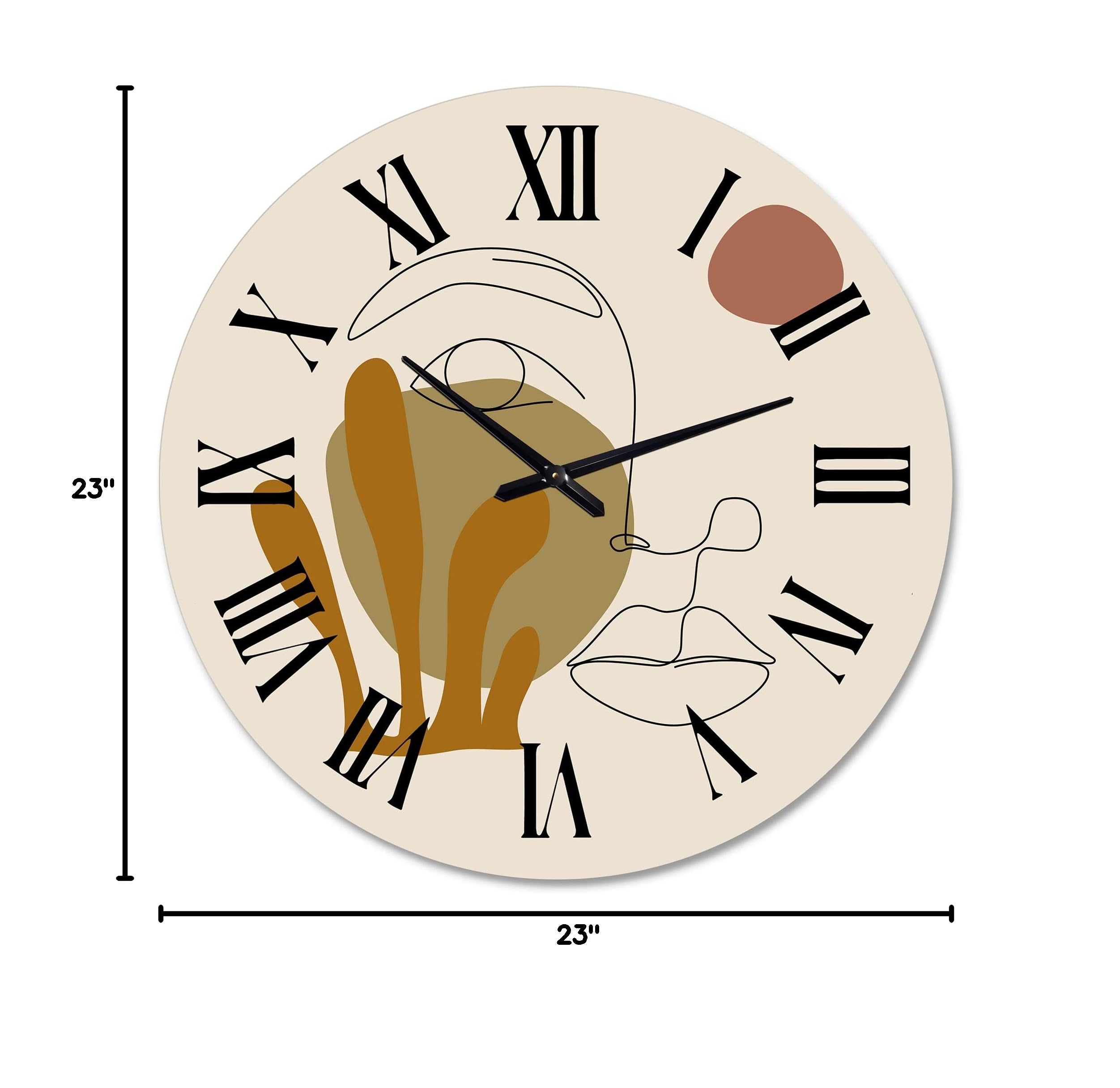 Abstract One Line Art Wall Clock - Modern Terracotta Woman Portrait Large Fractal Design for Kitchen, Living Room & Office Decor | Silent Non-Ticking Home & Office Wall Clock