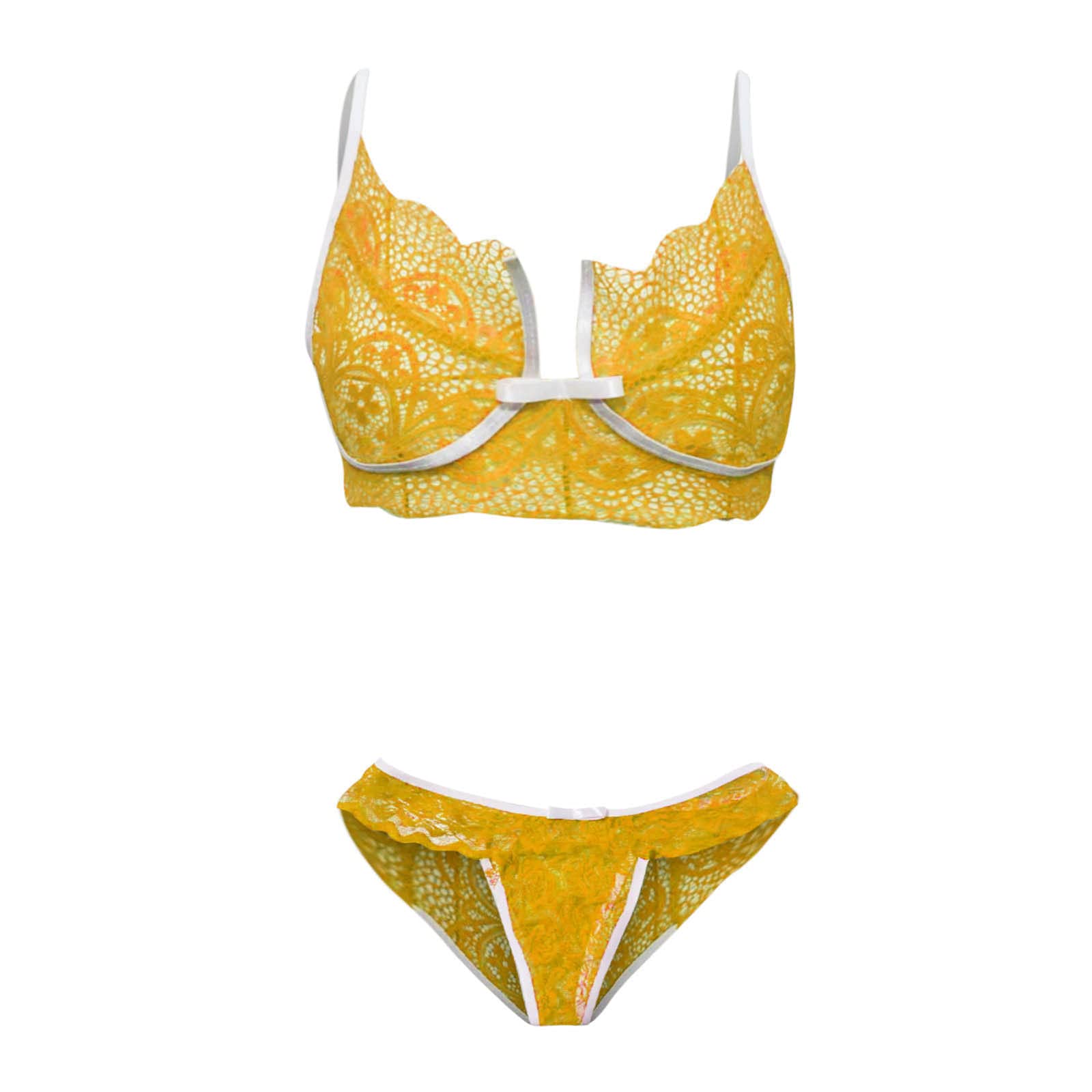 Sexy Mesh Lingerie Set for Women - See Through Teddy Babydoll Underwear in Yellow | Naughty Lingerie for Romantic Nights & Special Occasions