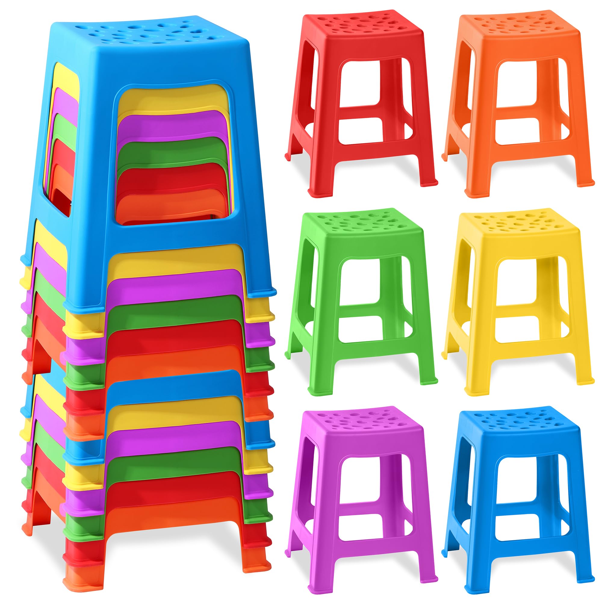 TURSTIN 12 Pack Stackable Plastic Classroom Stools - Colorful Nesting Round Chairs for Flexible Seating, Indoor & Outdoor Use - Perfect for Home, Office, School & Classroom Decor