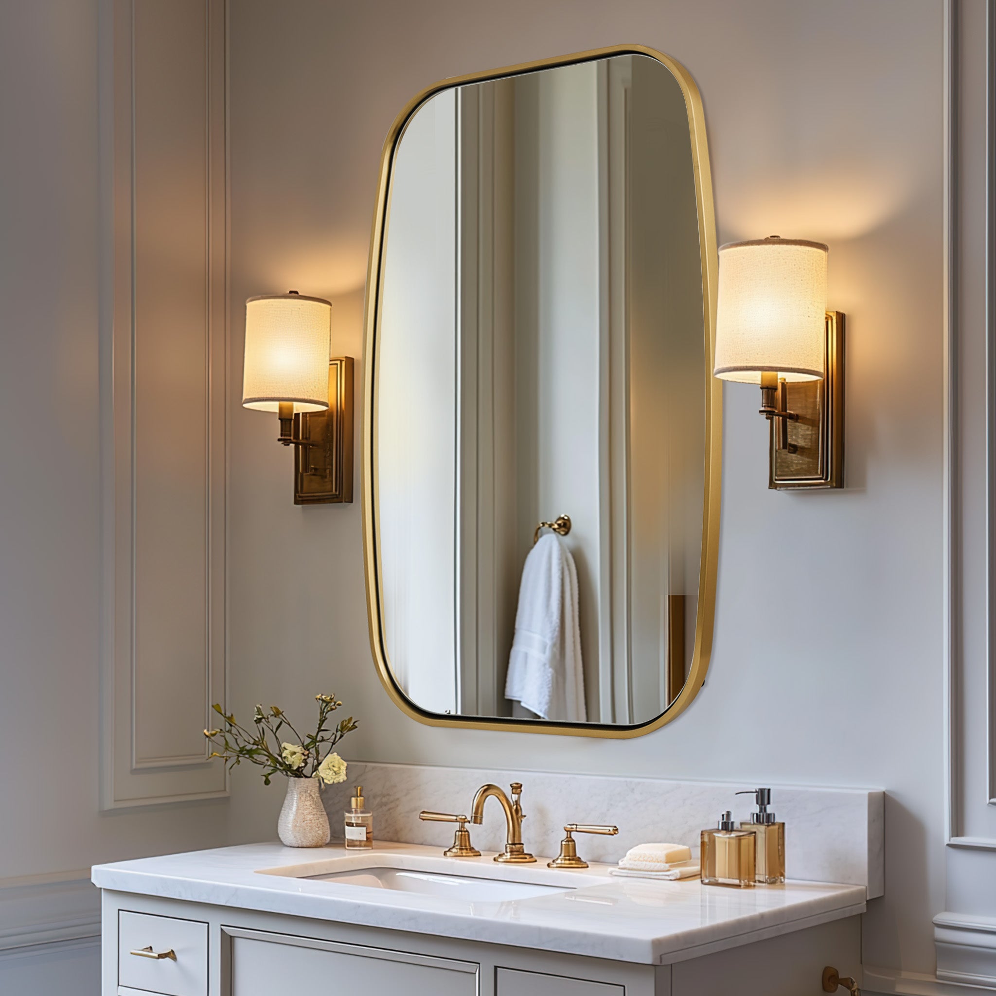 Modern Rectangular Bathroom Mirror with Thick Stainless Steel Frame - Large Oval Wall Mirror for Vanity, Makeup, and Home Decor